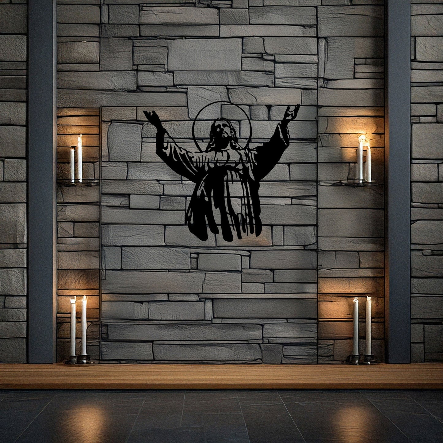 Laser Cut Metal Wall Decor Jesus Design, Inspirational Christian Wall Art for Home or Church, 3 Sizes in Black Finish