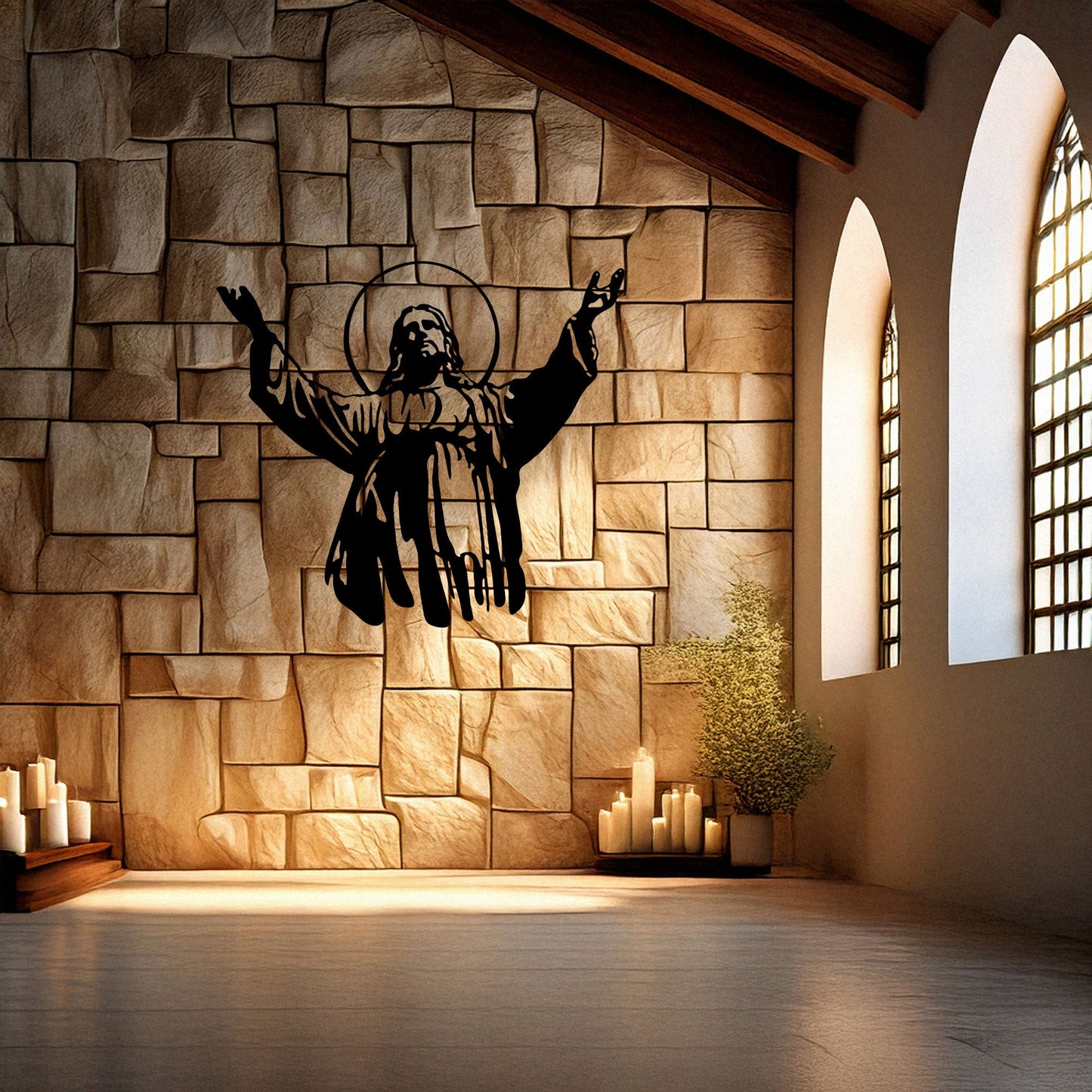 Laser Cut Metal Wall Decor Jesus Design, Inspirational Christian Wall Art for Home or Church, 3 Sizes in Black Finish