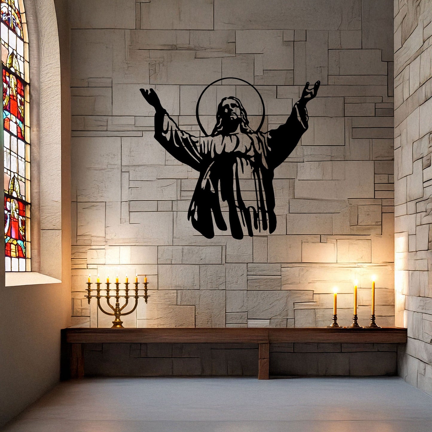 Laser Cut Metal Wall Decor Jesus Design, Inspirational Christian Wall Art for Home or Church, 3 Sizes in Black Finish