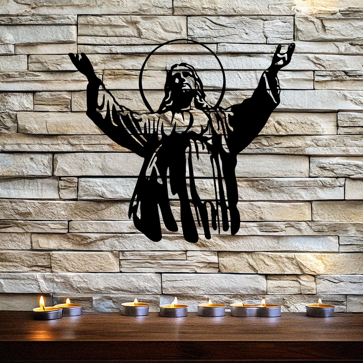 Laser Cut Metal Wall Decor Jesus Design, Inspirational Christian Wall Art for Home or Church, 3 Sizes in Black Finish