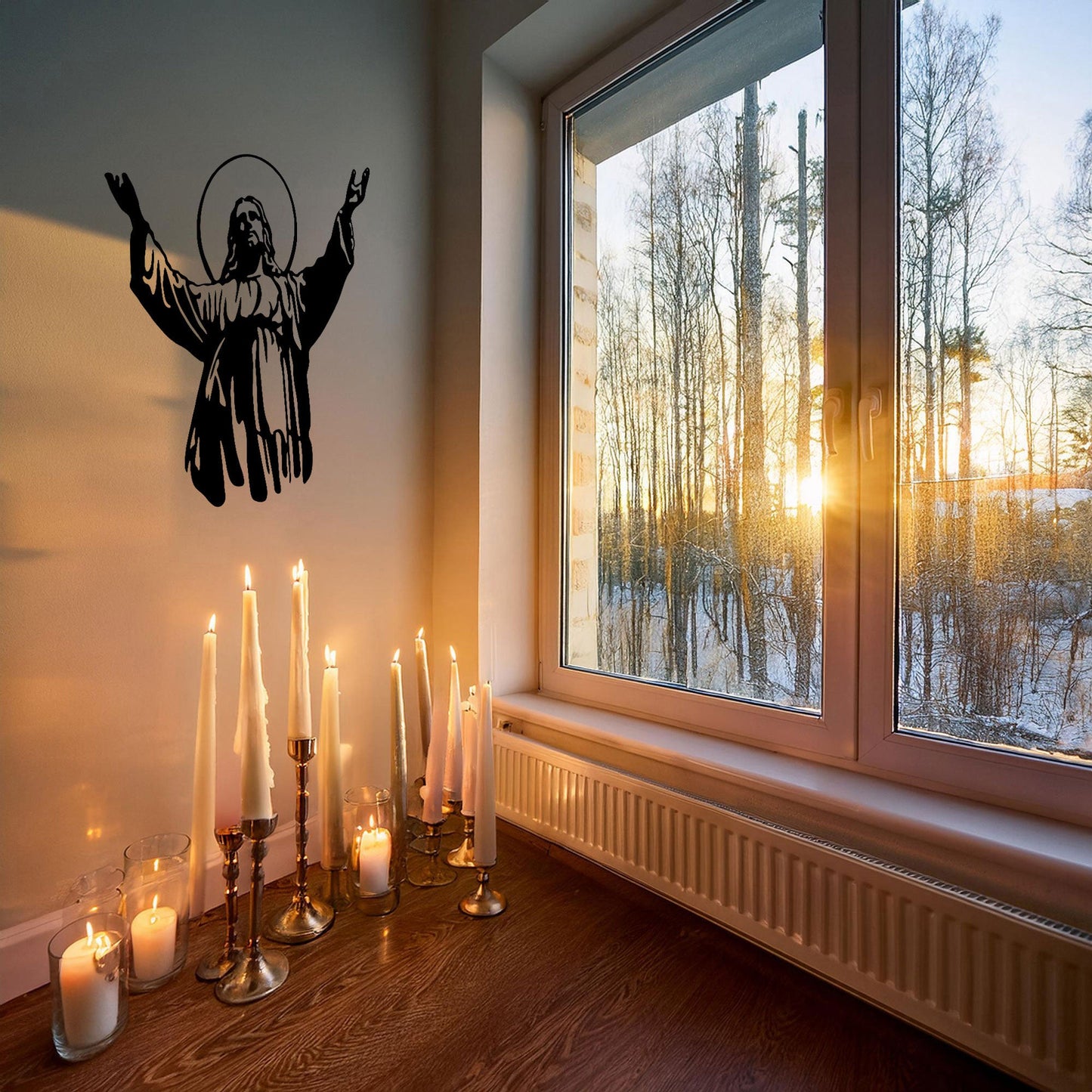 Laser Cut Metal Wall Decor Jesus Design, Inspirational Christian Wall Art for Home or Church, 3 Sizes in Black Finish