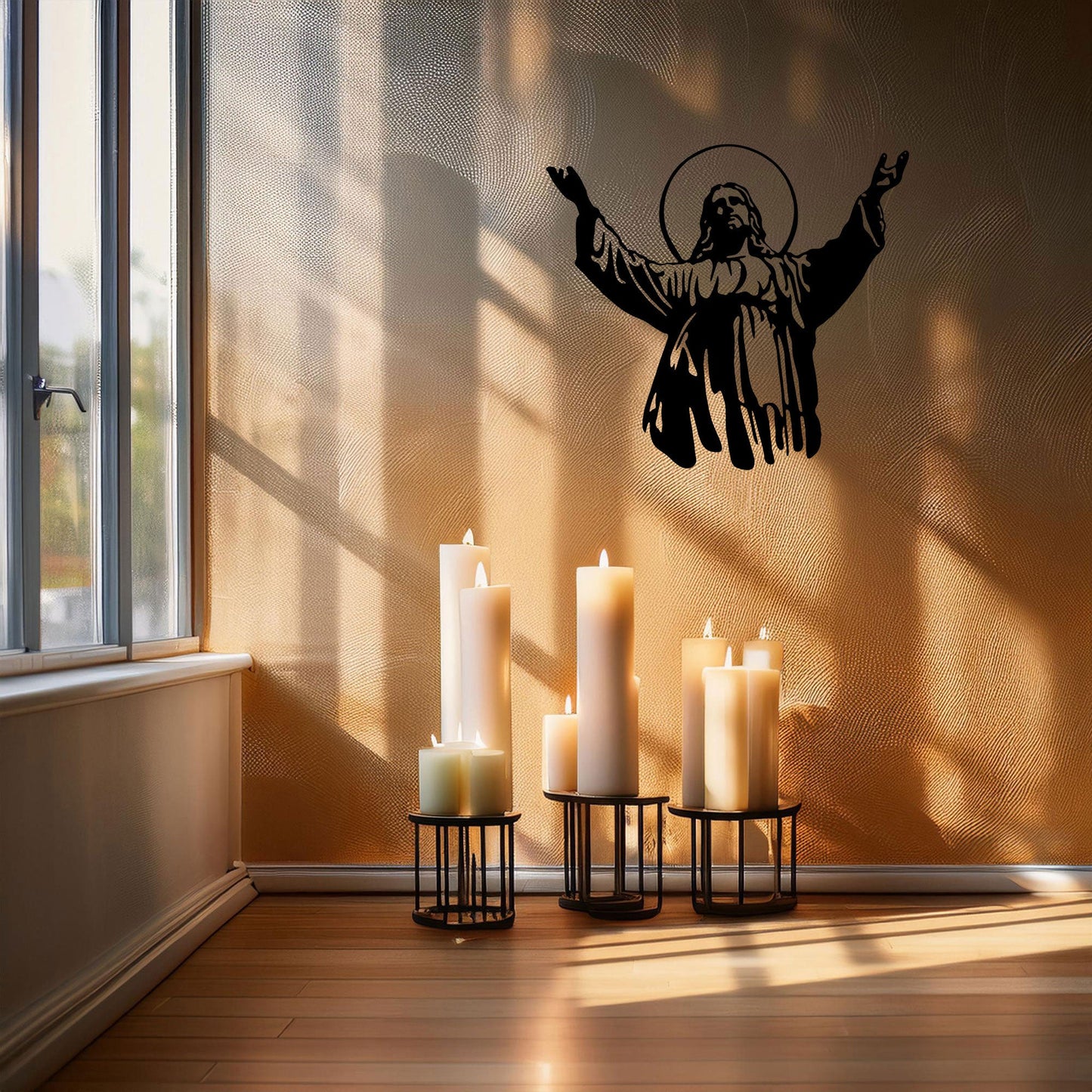 Laser Cut Metal Wall Decor Jesus Design, Inspirational Christian Wall Art for Home or Church, 3 Sizes in Black Finish