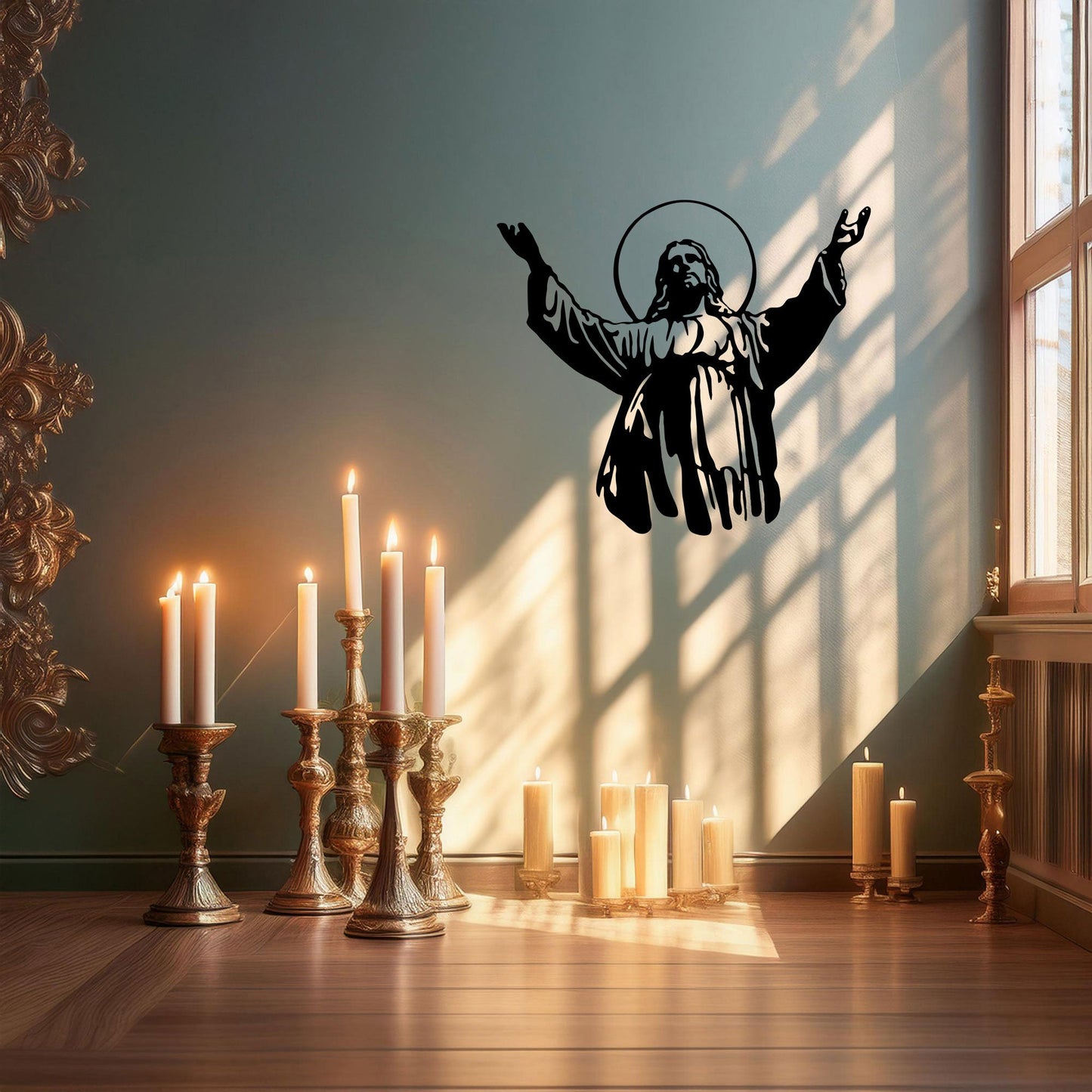 Laser Cut Metal Wall Decor Jesus Design, Inspirational Christian Wall Art for Home or Church, 3 Sizes in Black Finish