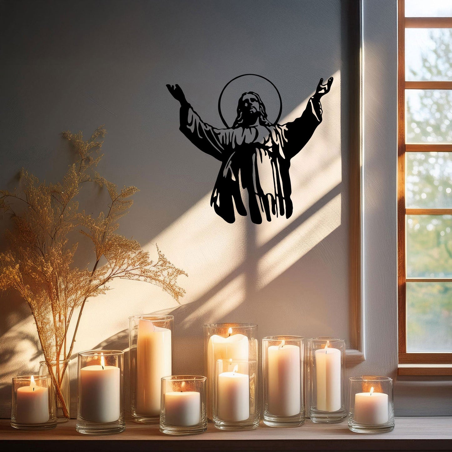 Laser Cut Metal Wall Decor Jesus Design, Inspirational Christian Wall Art for Home or Church, 3 Sizes in Black Finish