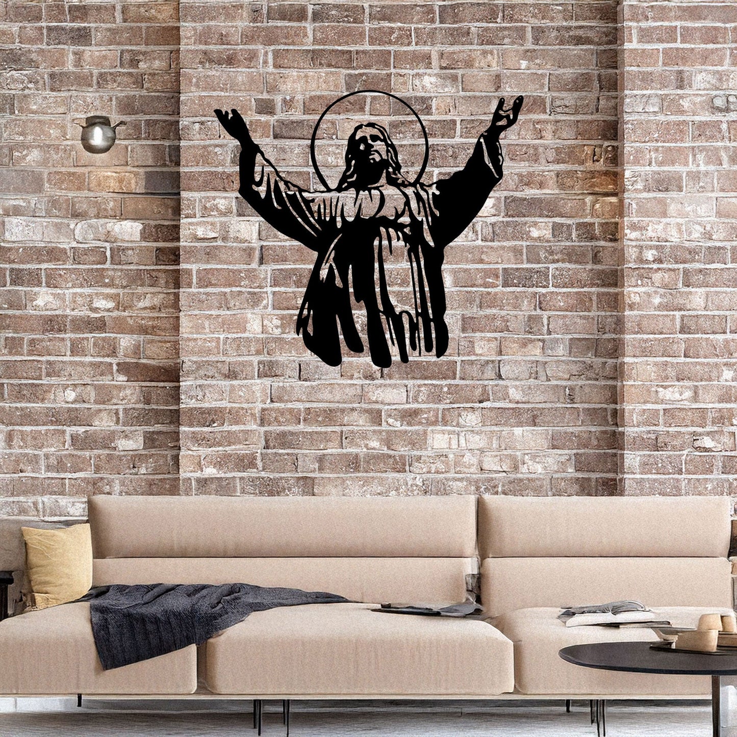 Laser Cut Metal Wall Decor Jesus Design, Inspirational Christian Wall Art for Home or Church, 3 Sizes in Black Finish