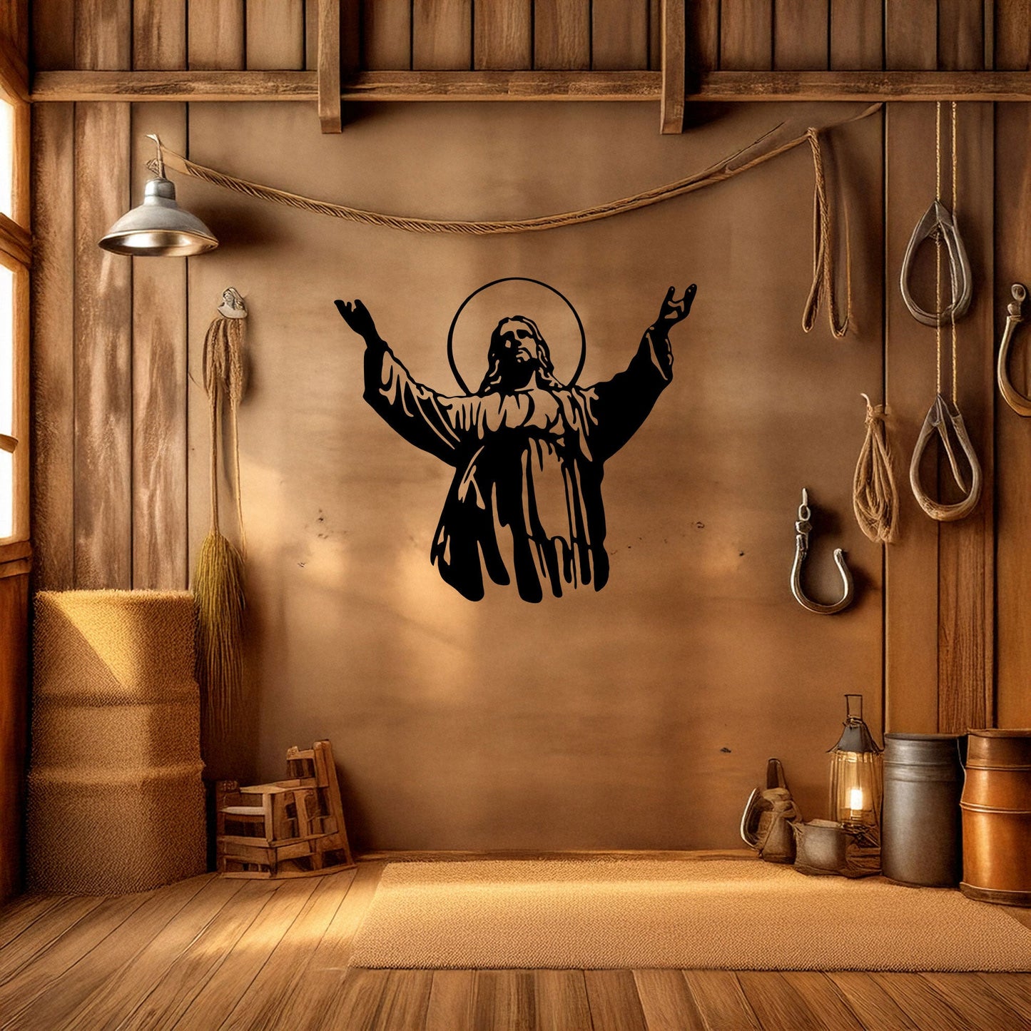 Laser Cut Metal Wall Decor Jesus Design, Inspirational Christian Wall Art for Home or Church, 3 Sizes in Black Finish