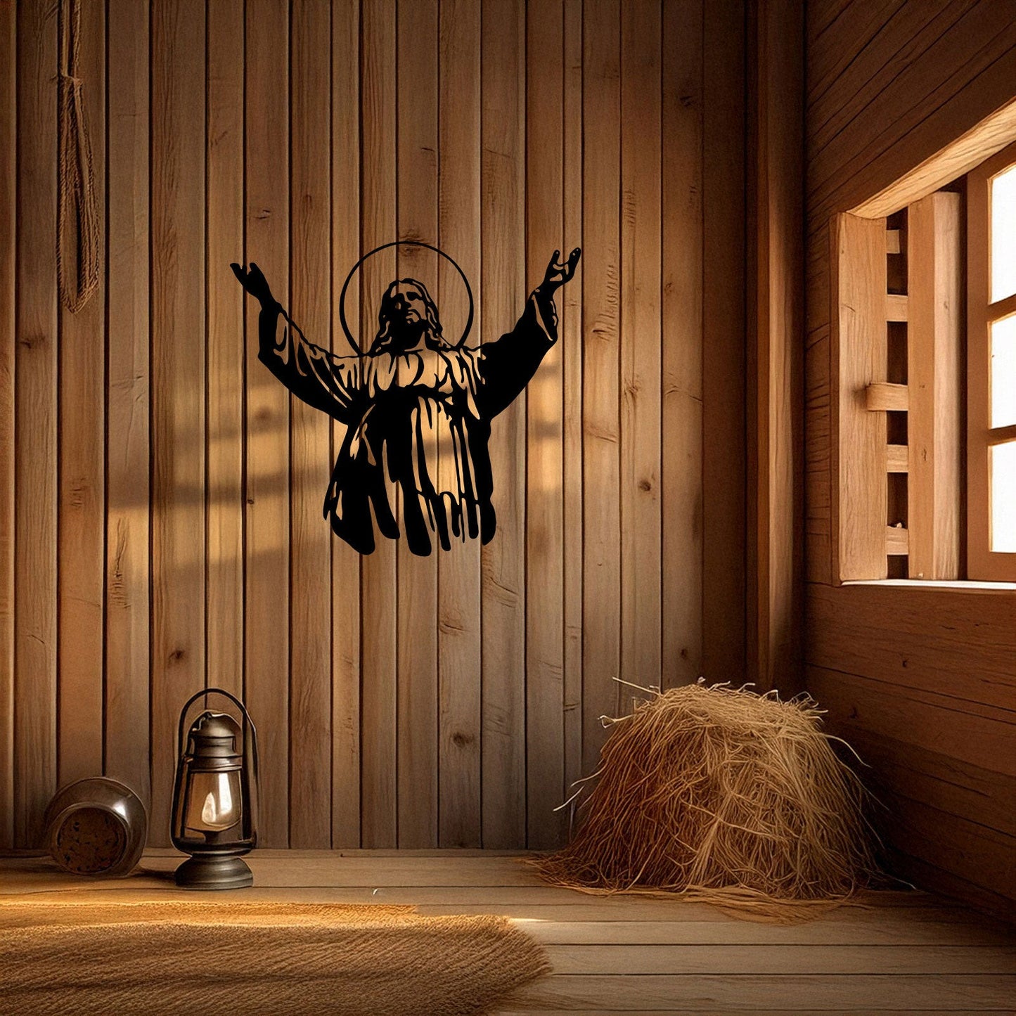 Laser Cut Metal Wall Decor Jesus Design, Inspirational Christian Wall Art for Home or Church, 3 Sizes in Black Finish