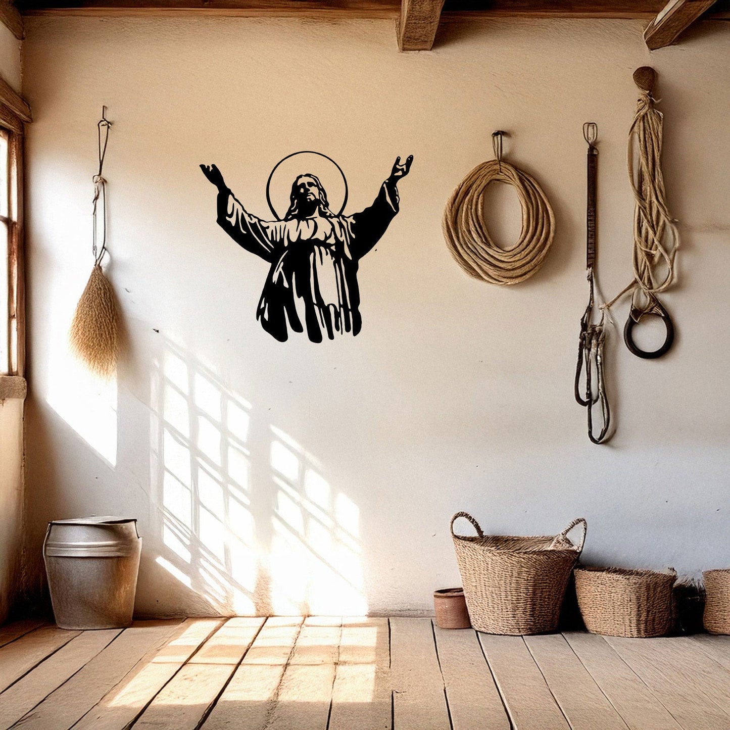 Laser Cut Metal Wall Decor Jesus Design, Inspirational Christian Wall Art for Home or Church, 3 Sizes in Black Finish