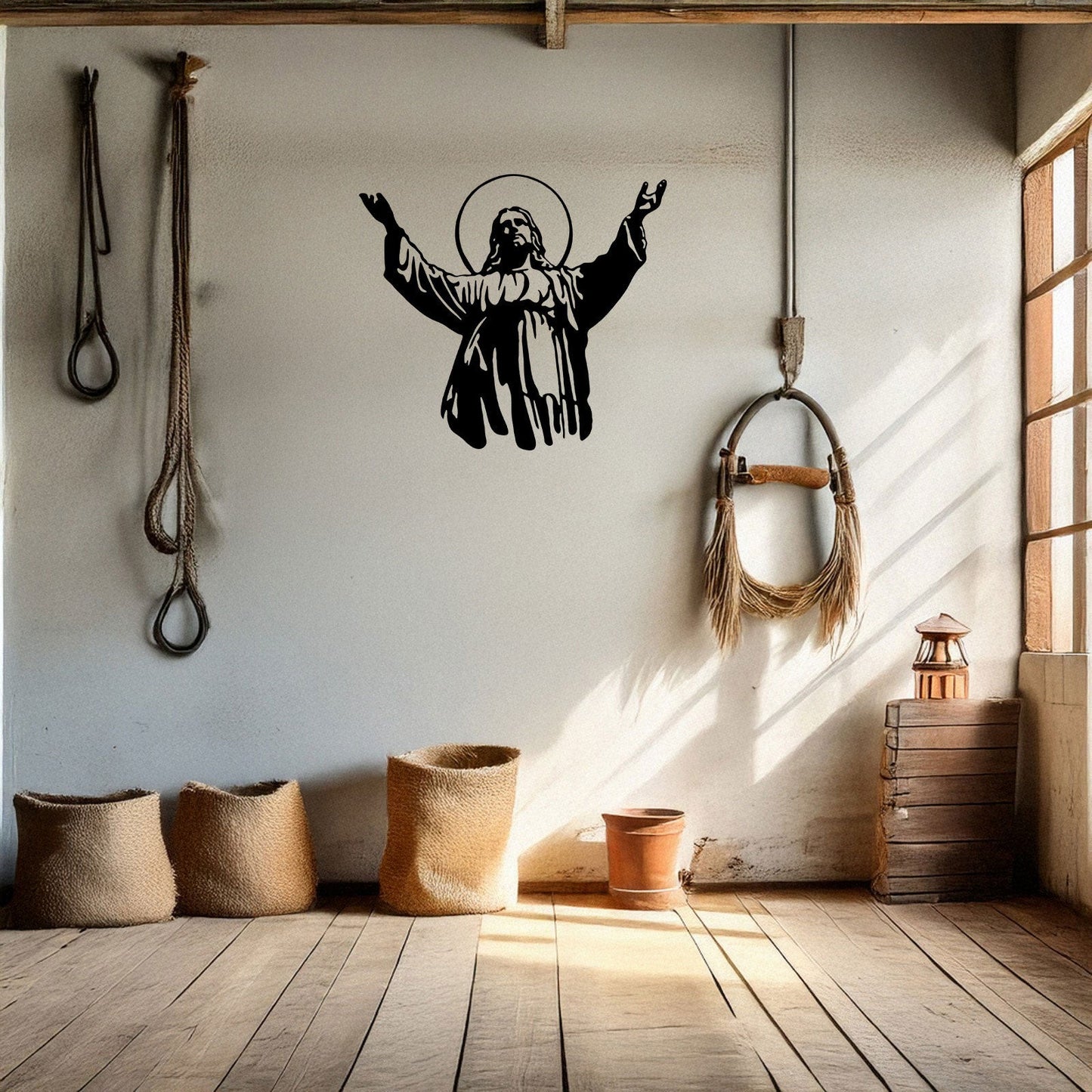 Laser Cut Metal Wall Decor Jesus Design, Inspirational Christian Wall Art for Home or Church, 3 Sizes in Black Finish