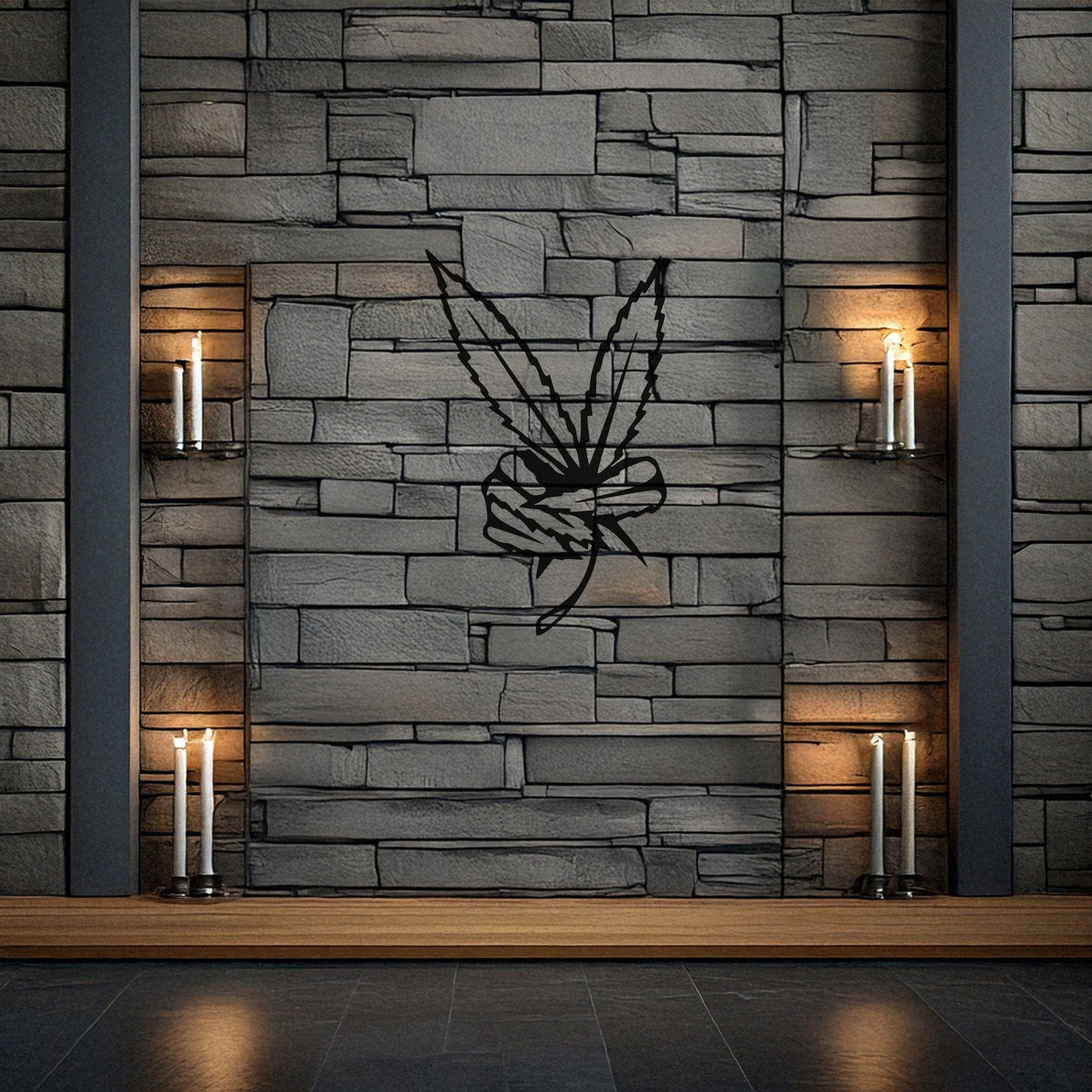 Laser Cut Marijuana Peace Metal Wall Art, Black Boho Decor for Home & Garden, 3 Sizes Available