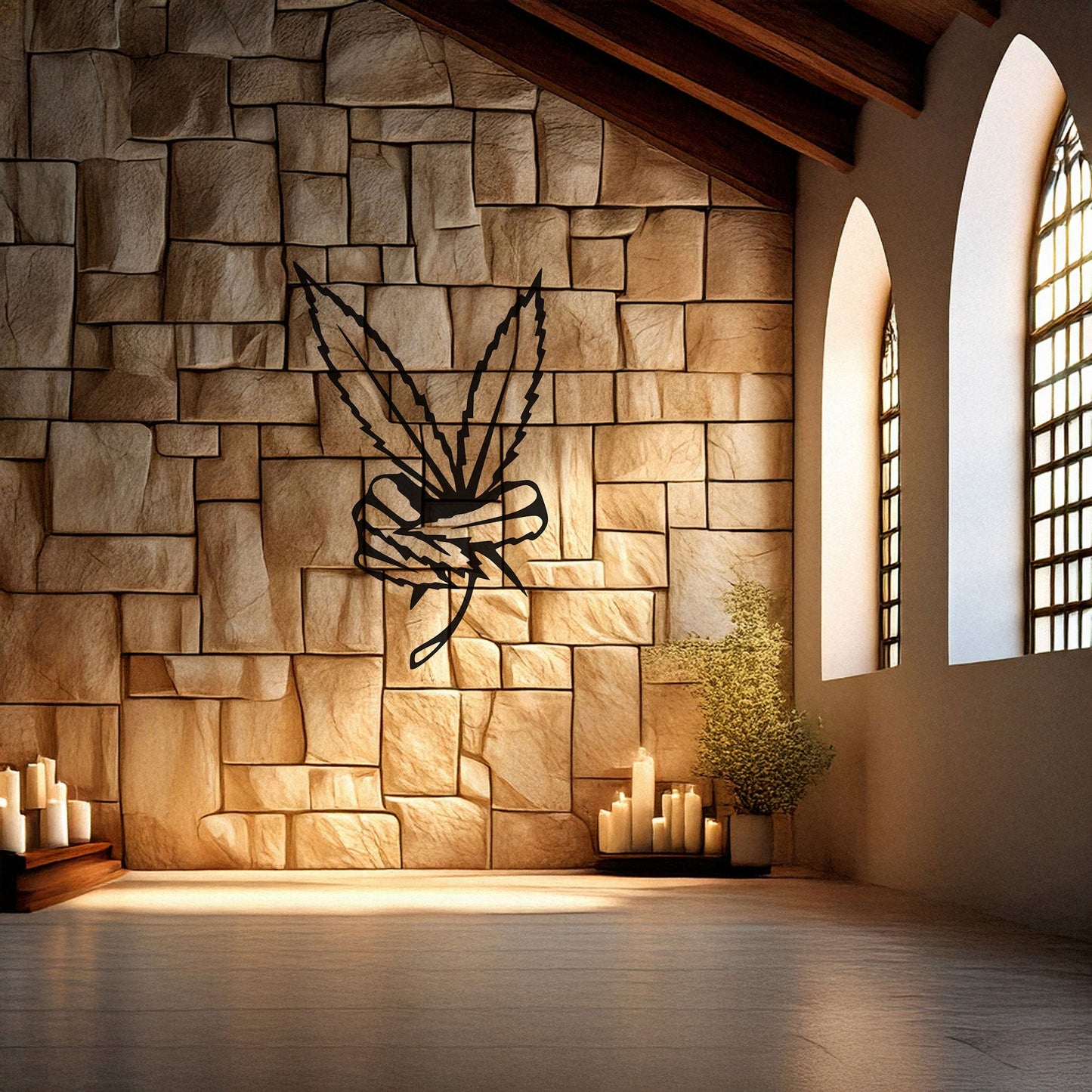 Laser Cut Marijuana Peace Metal Wall Art, Black Boho Decor for Home & Garden, 3 Sizes Available