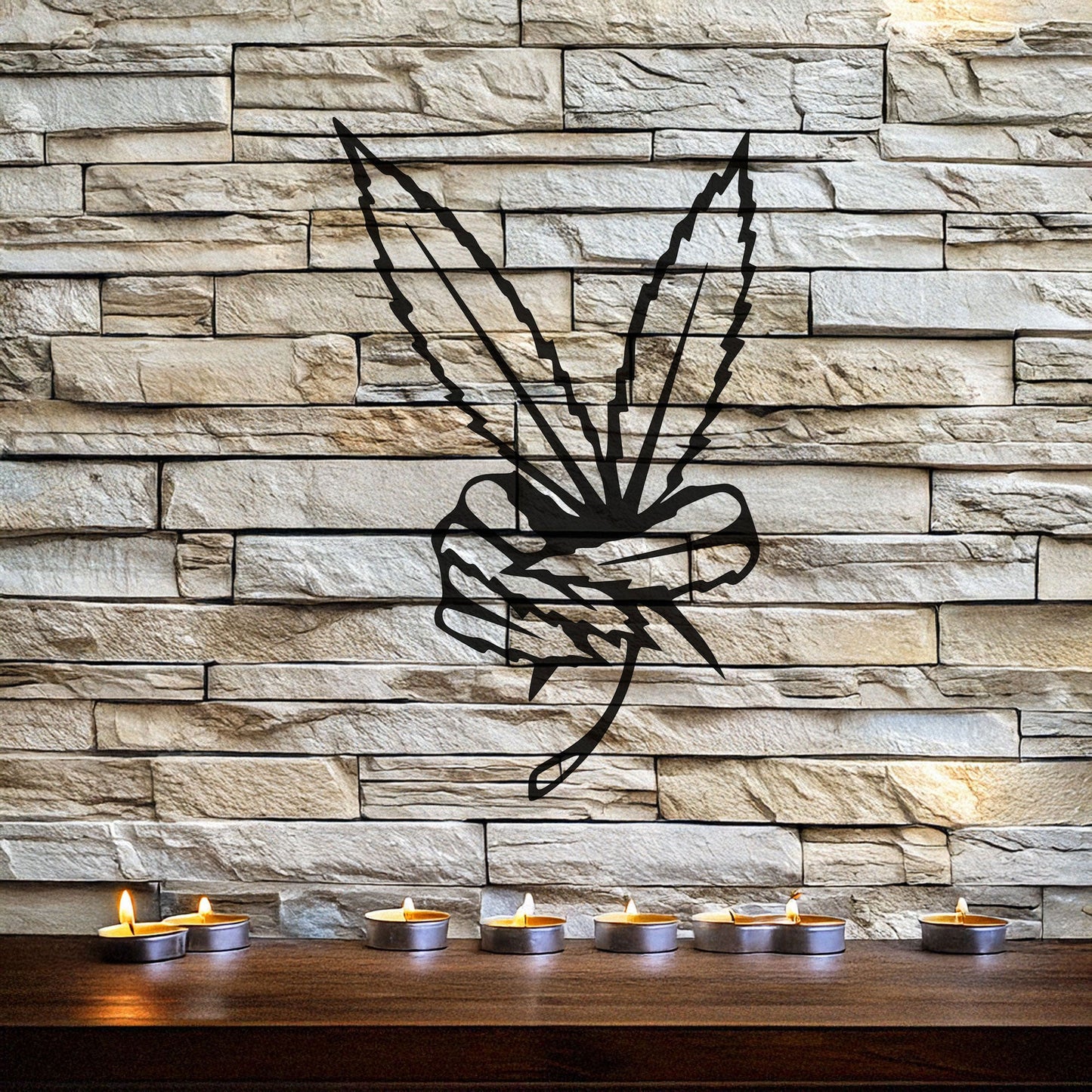 Laser Cut Marijuana Peace Metal Wall Art, Black Boho Decor for Home & Garden, 3 Sizes Available