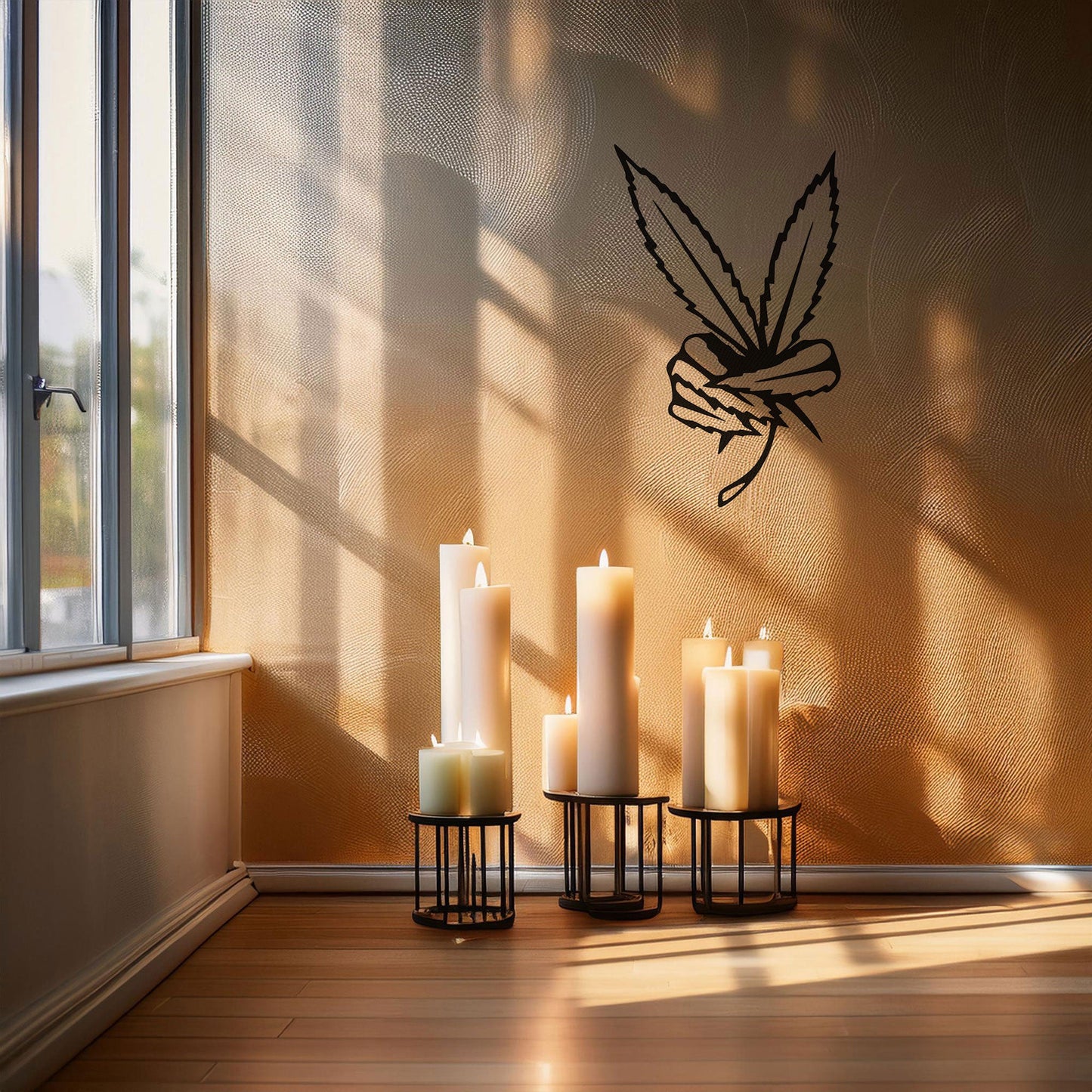 Laser Cut Marijuana Peace Metal Wall Art, Black Boho Decor for Home & Garden, 3 Sizes Available