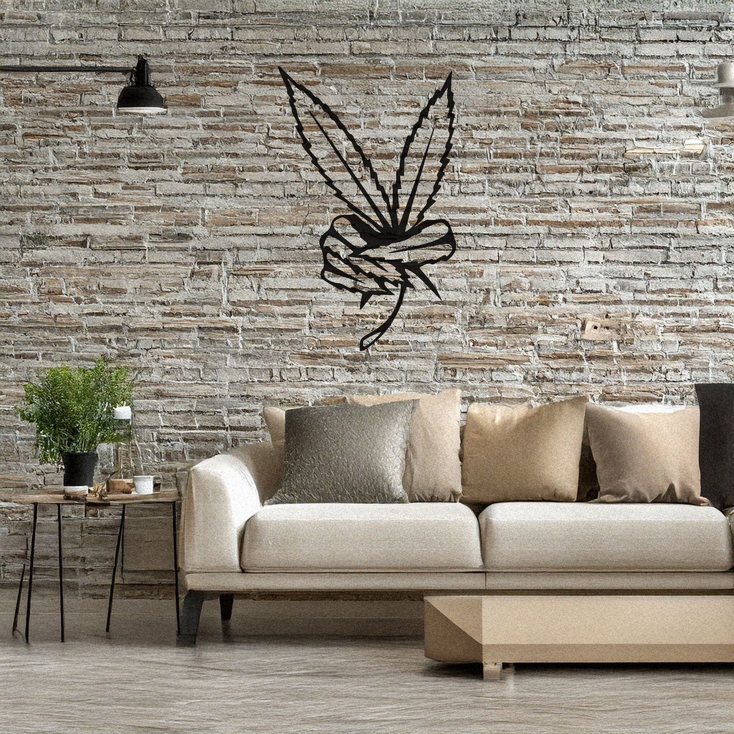 Laser Cut Marijuana Peace Metal Wall Art, Black Boho Decor for Home & Garden, 3 Sizes Available