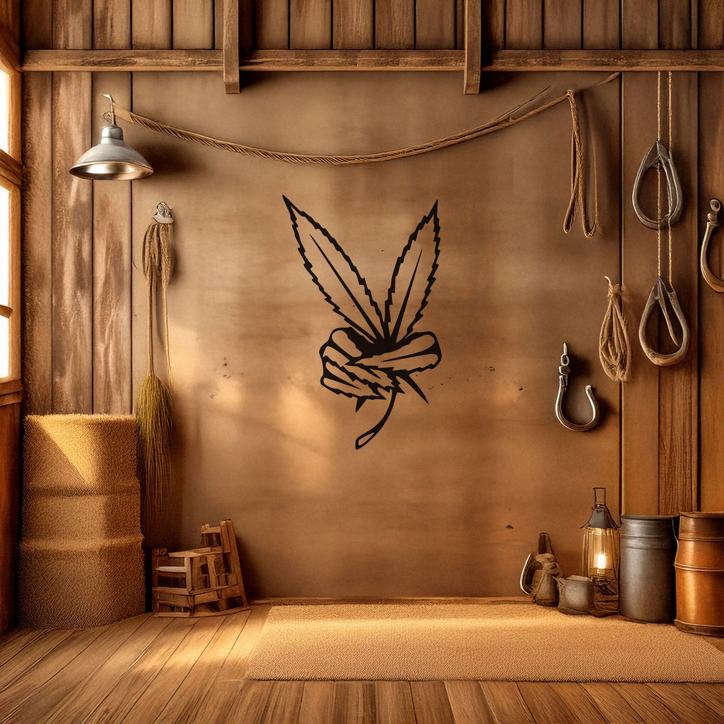 Laser Cut Marijuana Peace Metal Wall Art, Black Boho Decor for Home & Garden, 3 Sizes Available