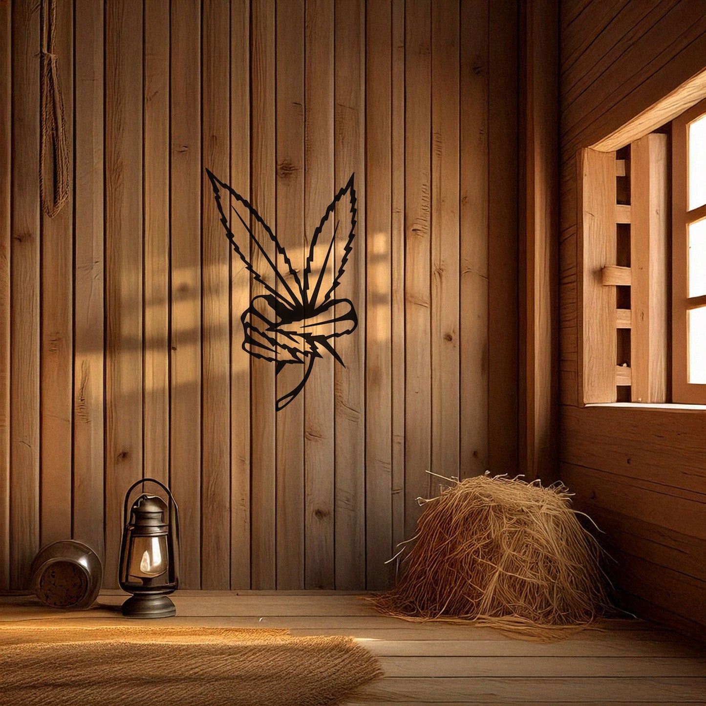Laser Cut Marijuana Peace Metal Wall Art, Black Boho Decor for Home & Garden, 3 Sizes Available