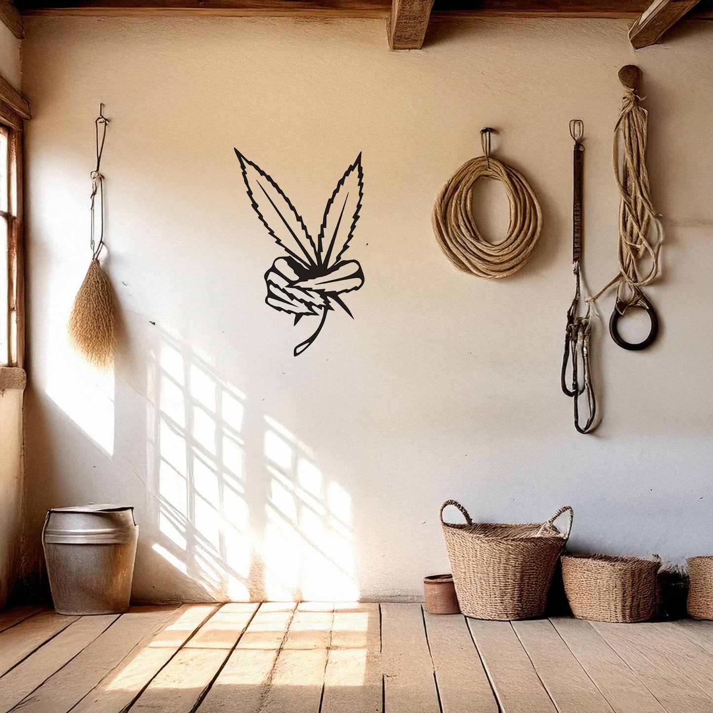 Laser Cut Marijuana Peace Metal Wall Art, Black Boho Decor for Home & Garden, 3 Sizes Available