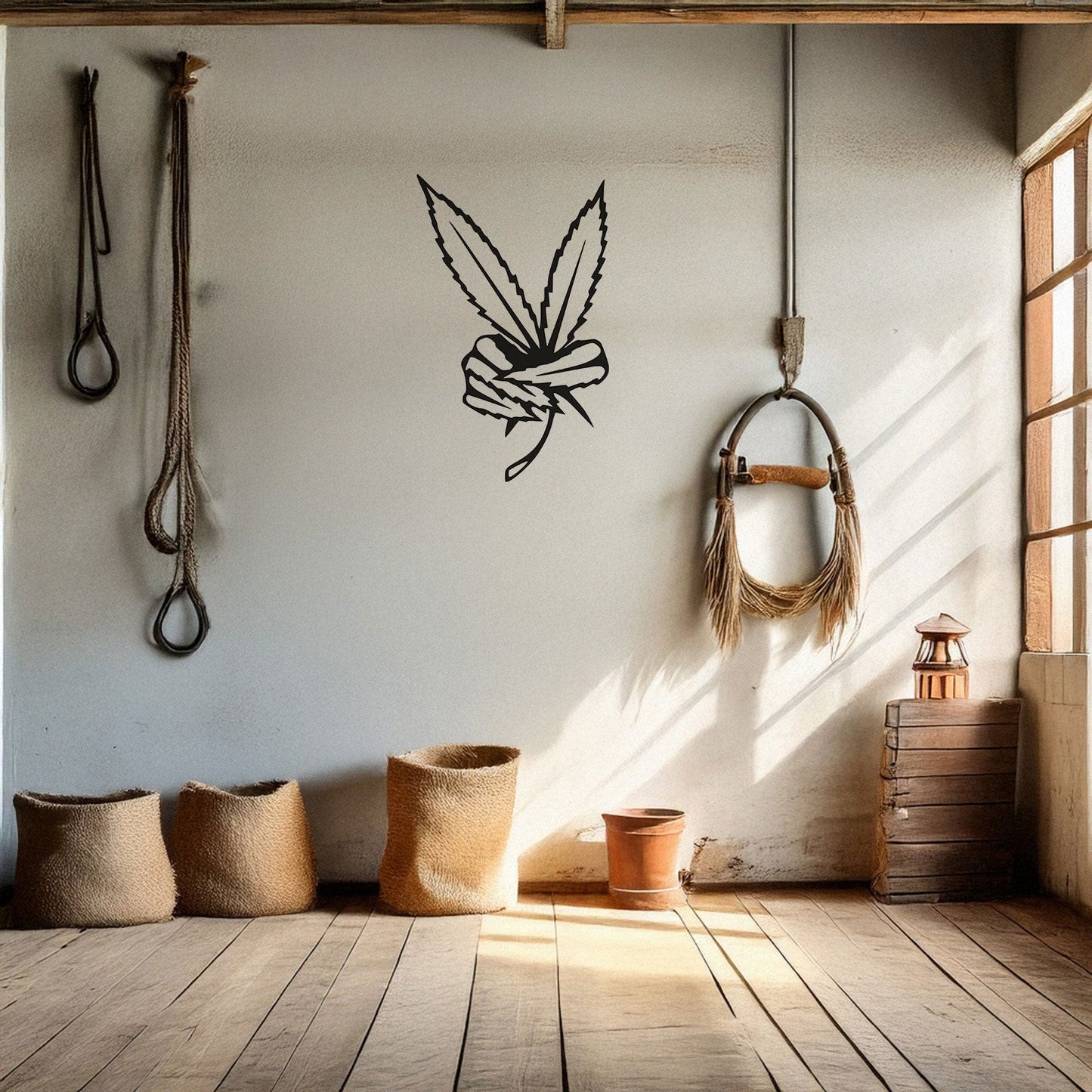 Laser Cut Marijuana Peace Metal Wall Art, Black Boho Decor for Home & Garden, 3 Sizes Available