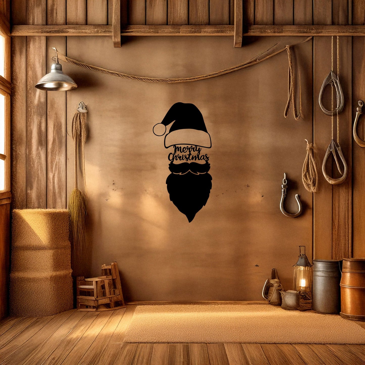 Santa Claus Laser Cut Metal Wall Art - Black Metal Christmas Decor - Small, Medium, Large Sizes for Festive Home Decor