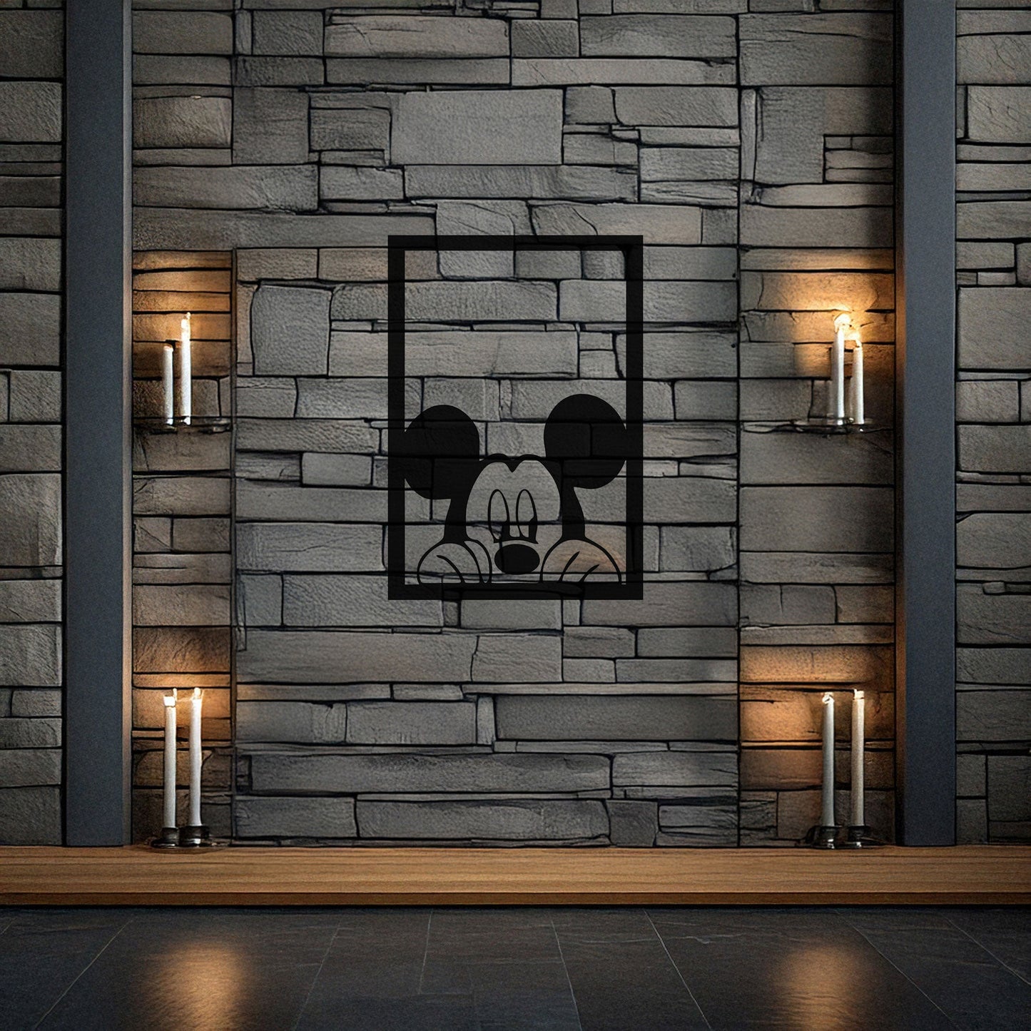 Mickey Mouse Laser Cut Metal Wall Art - Black Metal Decor - Cartoon Wall Accent for Kids' Rooms - Small, Medium, Large Sizes