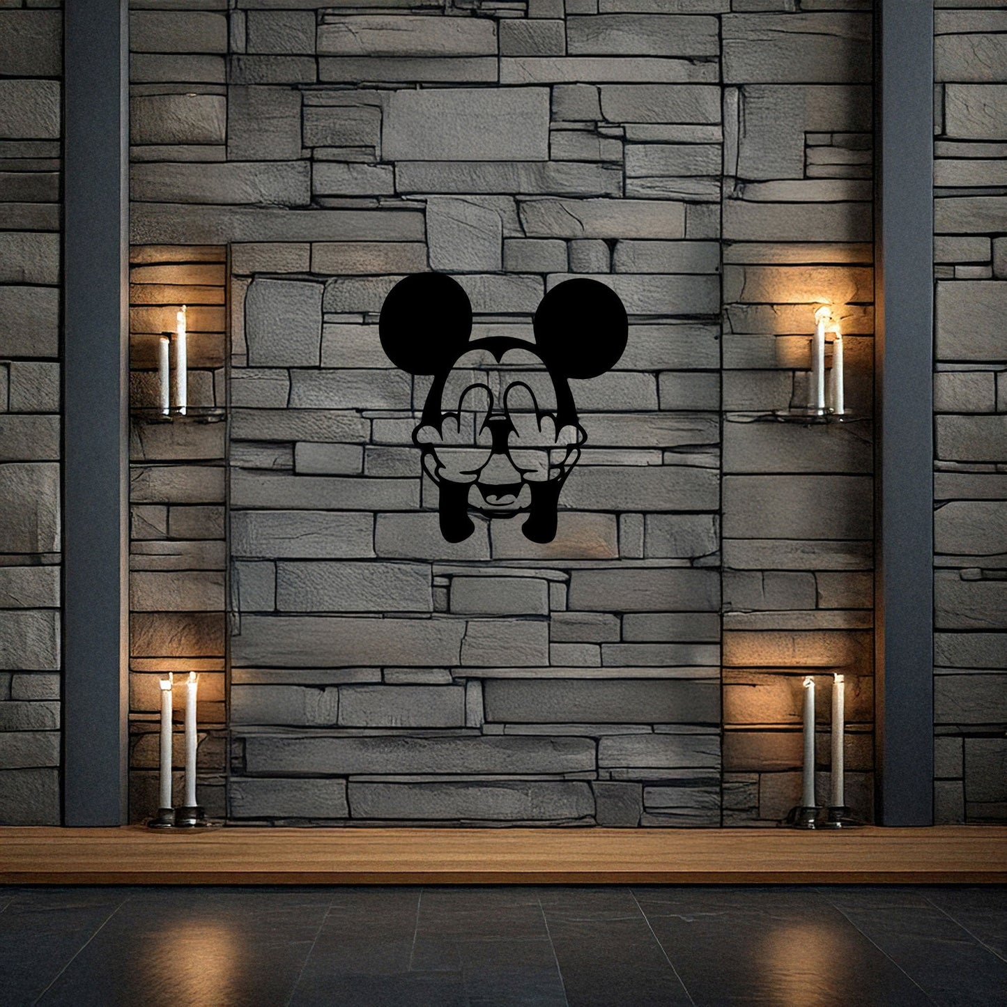 Middle Finger Mickey Mouse Laser Cut Metal Wall Art - Bold Black Wall Decor - Fun and Edgy Gift in 3 Sizes