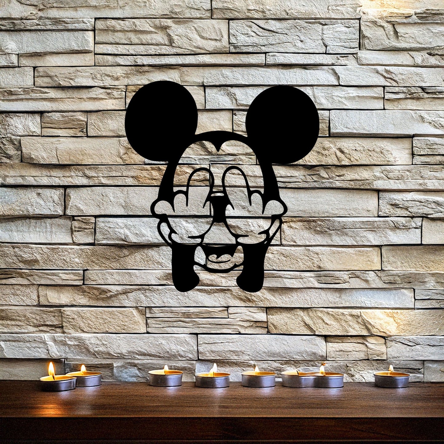 Middle Finger Mickey Mouse Laser Cut Metal Wall Art - Bold Black Wall Decor - Fun and Edgy Gift in 3 Sizes
