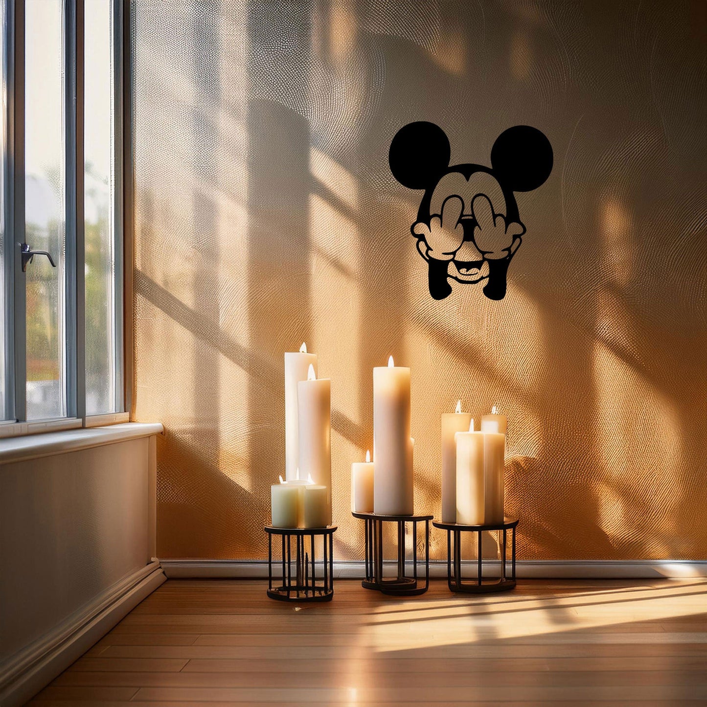 Middle Finger Mickey Mouse Laser Cut Metal Wall Art - Bold Black Wall Decor - Fun and Edgy Gift in 3 Sizes