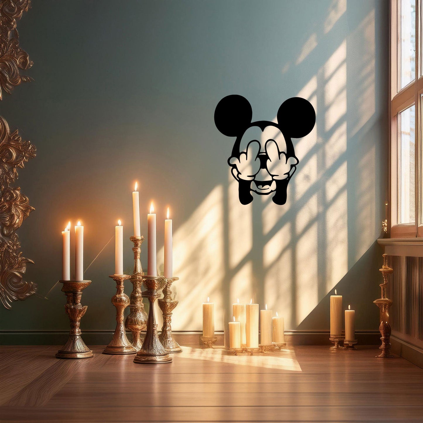 Middle Finger Mickey Mouse Laser Cut Metal Wall Art - Bold Black Wall Decor - Fun and Edgy Gift in 3 Sizes