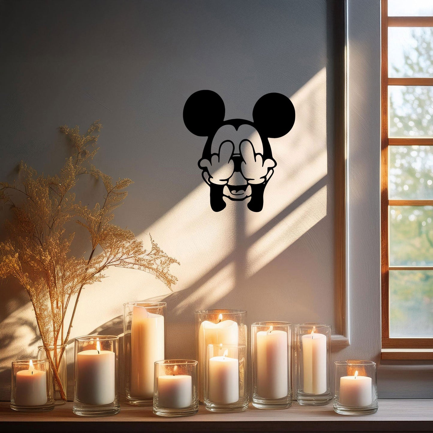 Middle Finger Mickey Mouse Laser Cut Metal Wall Art - Bold Black Wall Decor - Fun and Edgy Gift in 3 Sizes