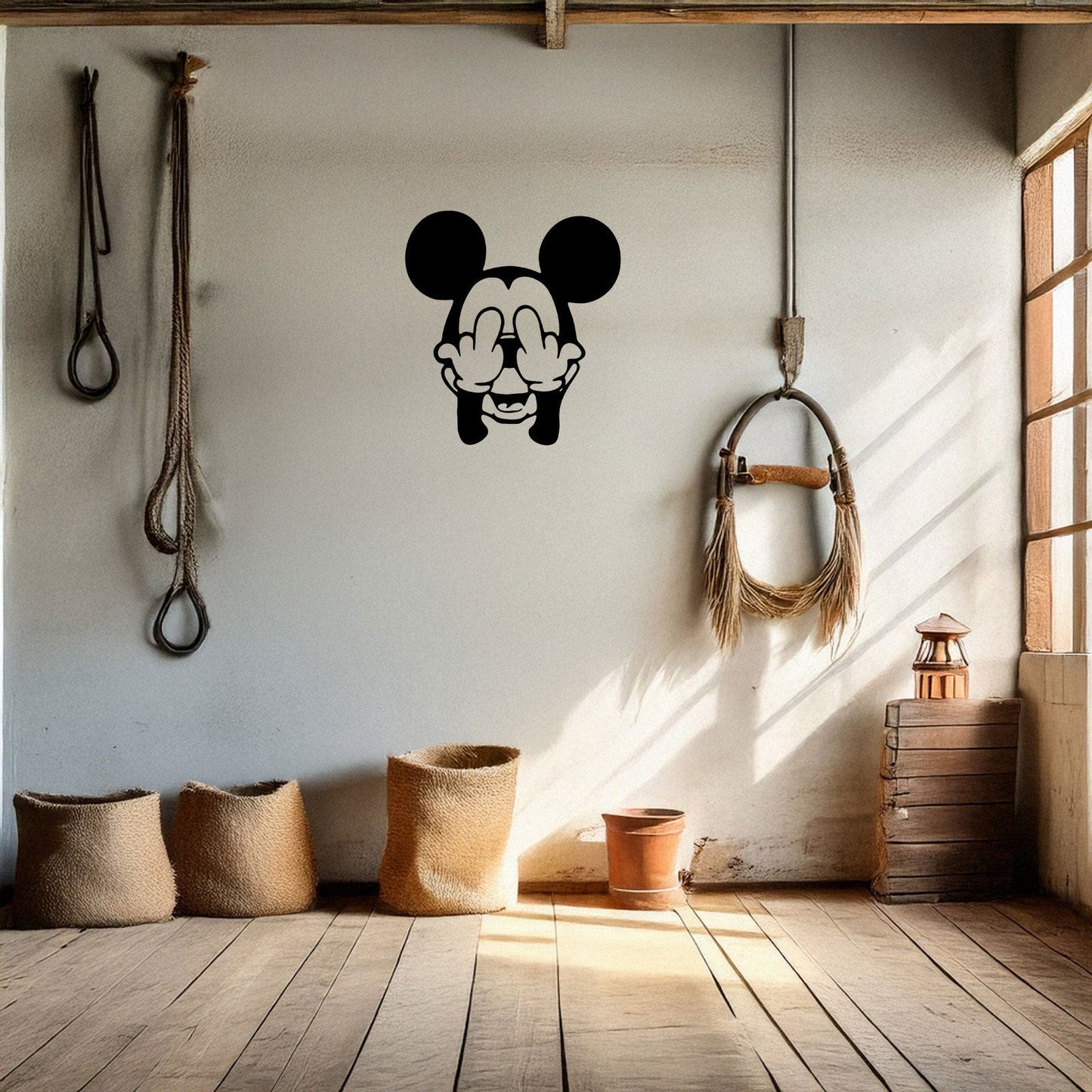 Middle Finger Mickey Mouse Laser Cut Metal Wall Art - Bold Black Wall Decor - Fun and Edgy Gift in 3 Sizes