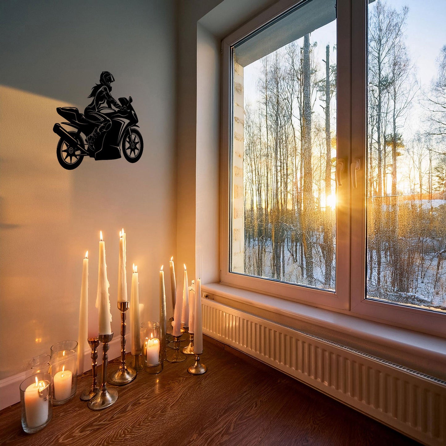 Moto Girl Silhouette Laser Cut Metal Wall Art - Black Modern Motorcycle Decor - 3 Sizes for Stylish Home or Gift