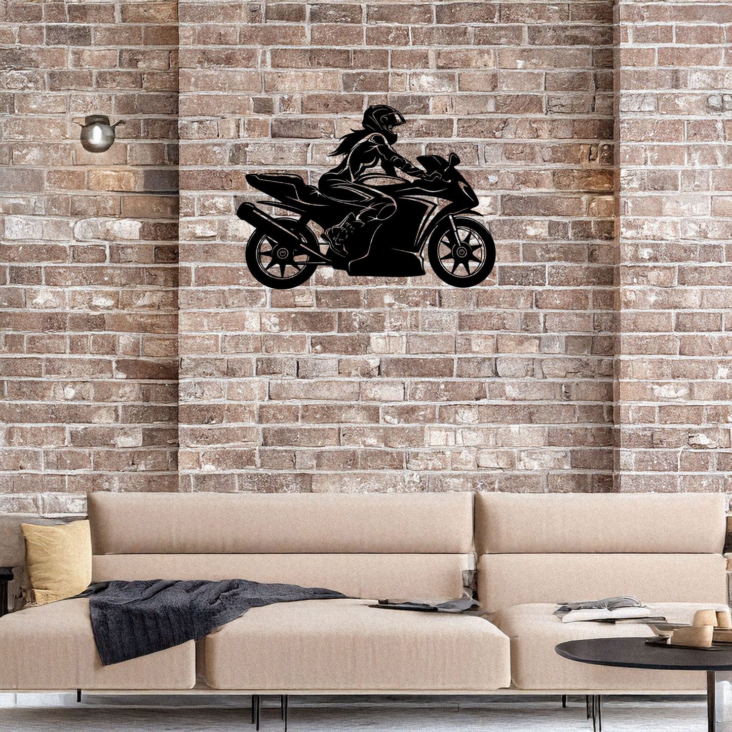 Moto Girl Silhouette Laser Cut Metal Wall Art - Black Modern Motorcycle Decor - 3 Sizes for Stylish Home or Gift