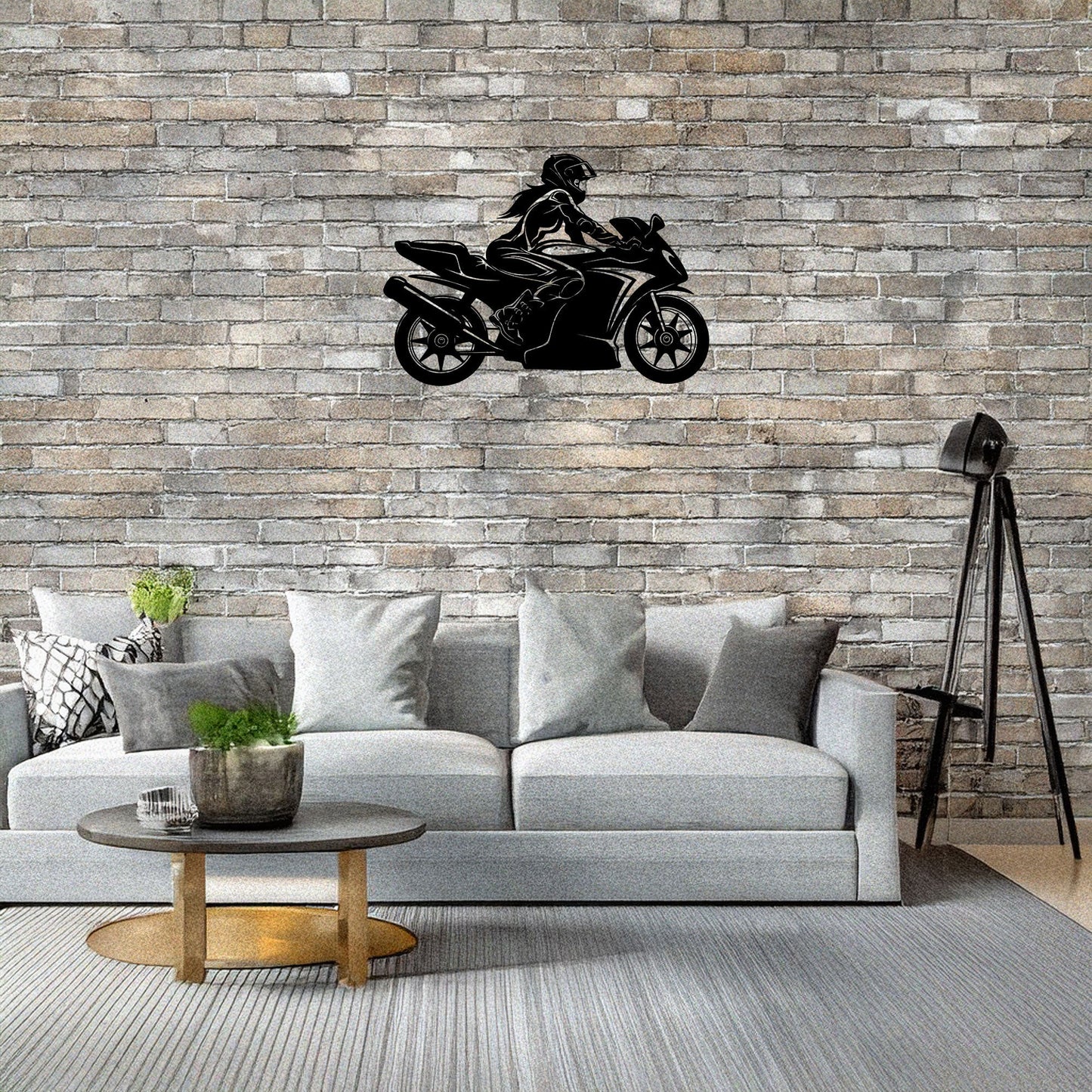 Moto Girl Silhouette Laser Cut Metal Wall Art - Black Modern Motorcycle Decor - 3 Sizes for Stylish Home or Gift