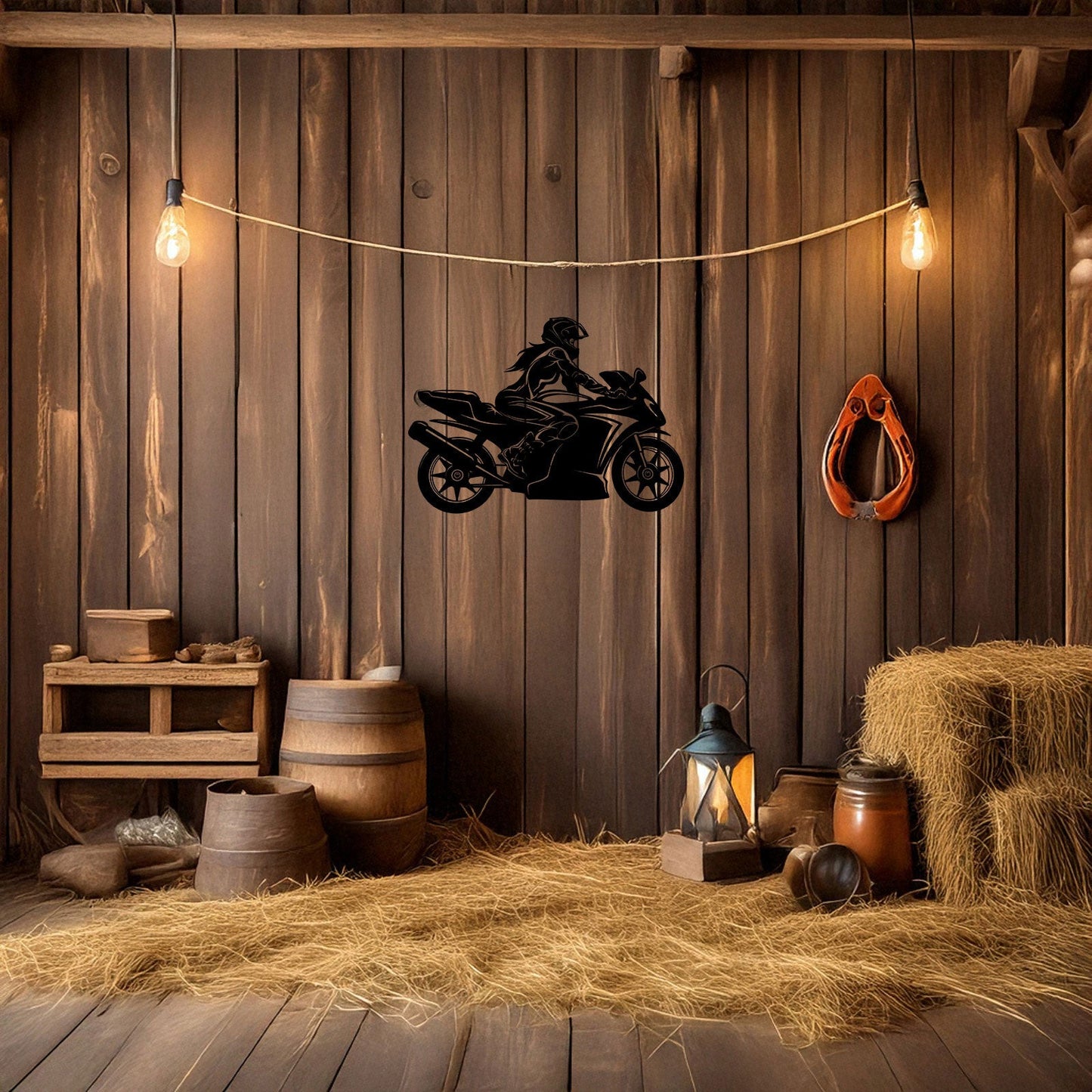 Moto Girl Silhouette Laser Cut Metal Wall Art - Black Modern Motorcycle Decor - 3 Sizes for Stylish Home or Gift