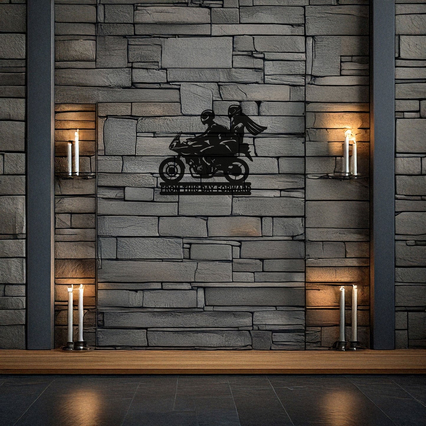 Couple on Motorcycle Laser Cut Metal Wall Art - Unique Black Home Decor in 3 Sizes, Romantic Gift for Riders & Motorcycle Enthusiasts