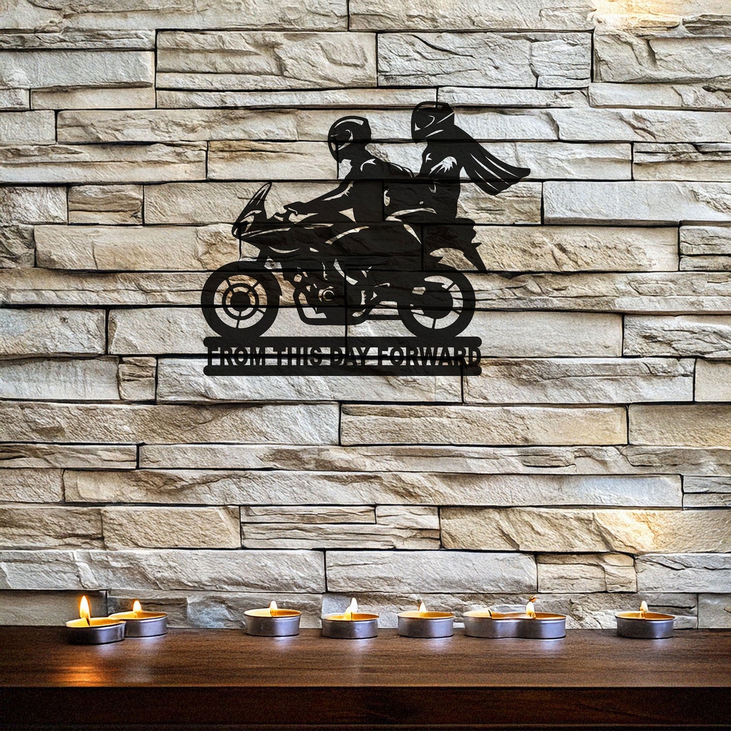 Couple on Motorcycle Laser Cut Metal Wall Art - Unique Black Home Decor in 3 Sizes, Romantic Gift for Riders & Motorcycle Enthusiasts