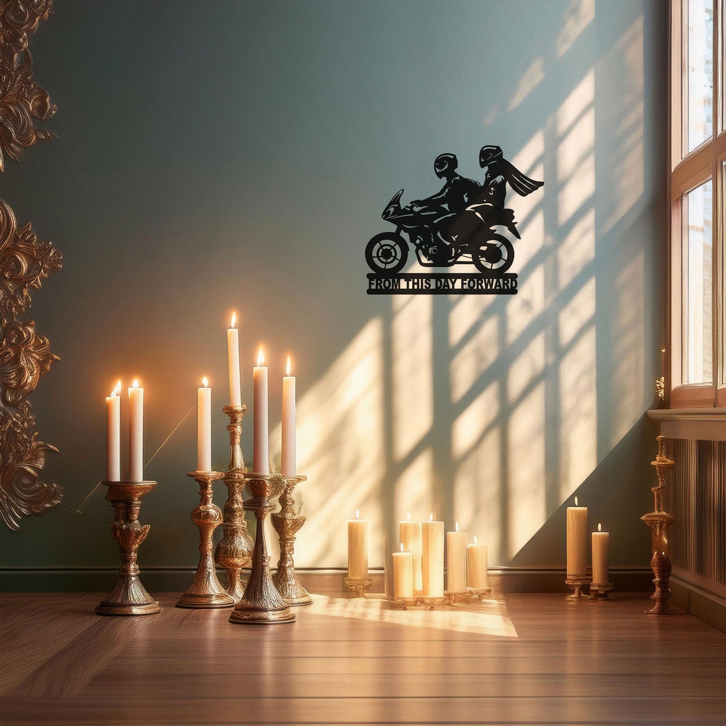 Couple on Motorcycle Laser Cut Metal Wall Art - Unique Black Home Decor in 3 Sizes, Romantic Gift for Riders & Motorcycle Enthusiasts
