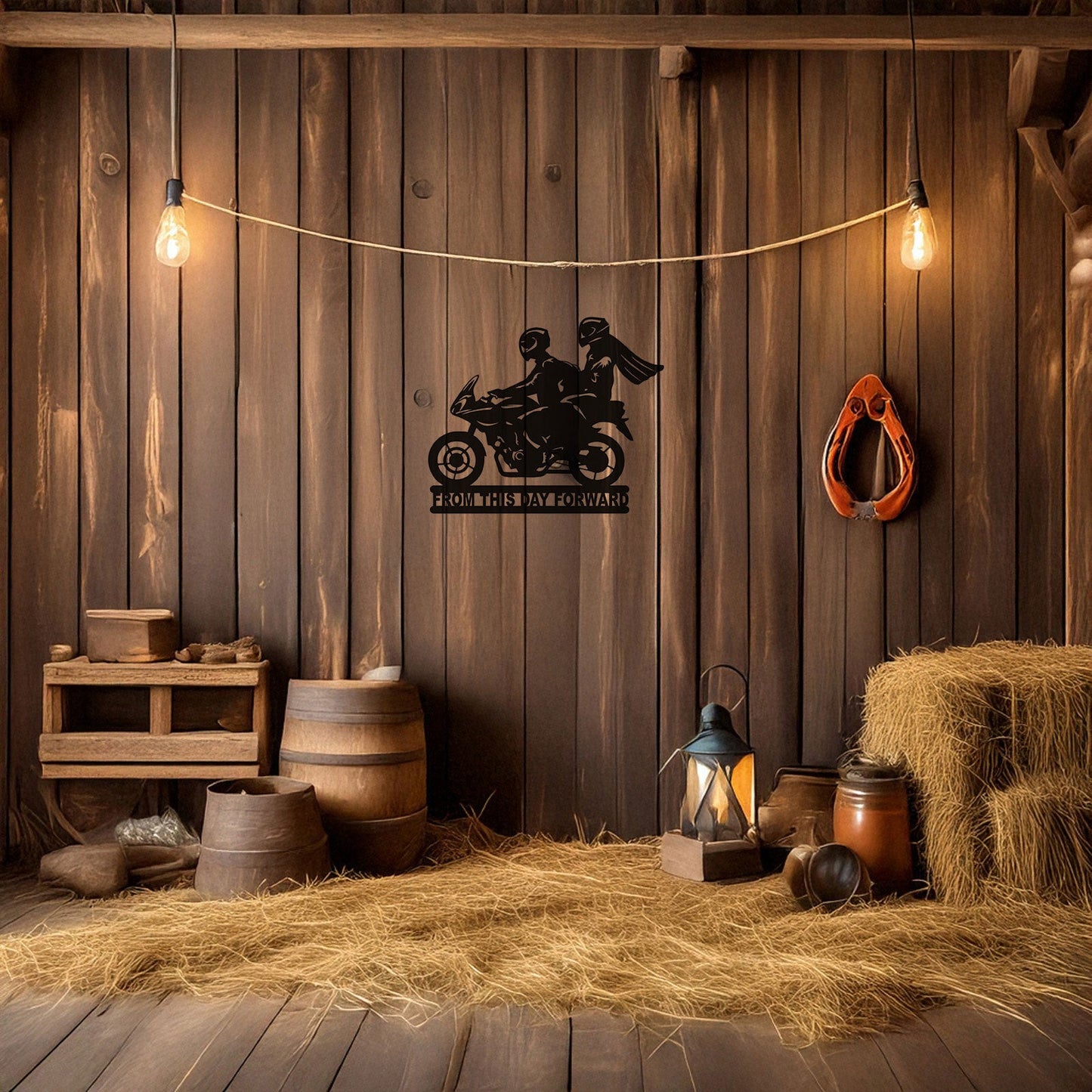 Couple on Motorcycle Laser Cut Metal Wall Art - Unique Black Home Decor in 3 Sizes, Romantic Gift for Riders & Motorcycle Enthusiasts