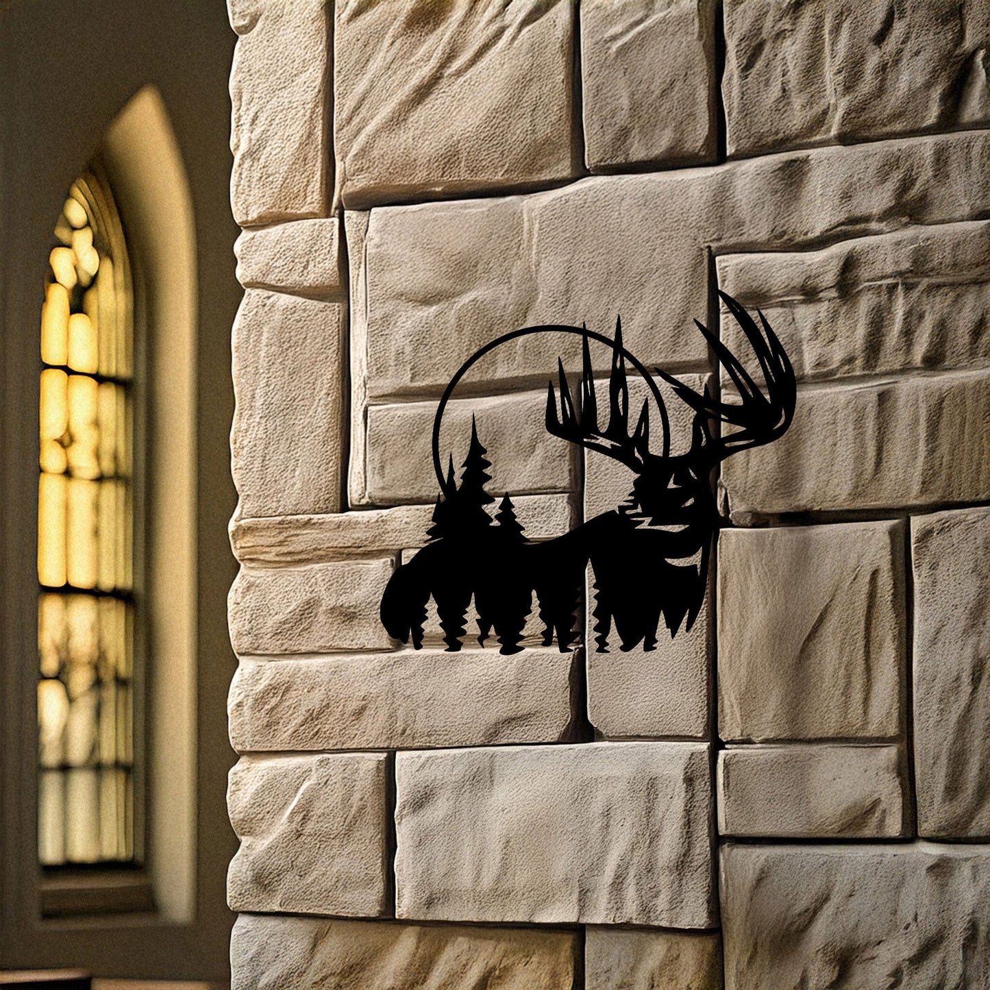 Deer and Forest Laser Cut Metal Wall Decor, Black Rustic Metal Art, Woodland Home Decor, Nature Wall Art Gift, 3 Sizes Available