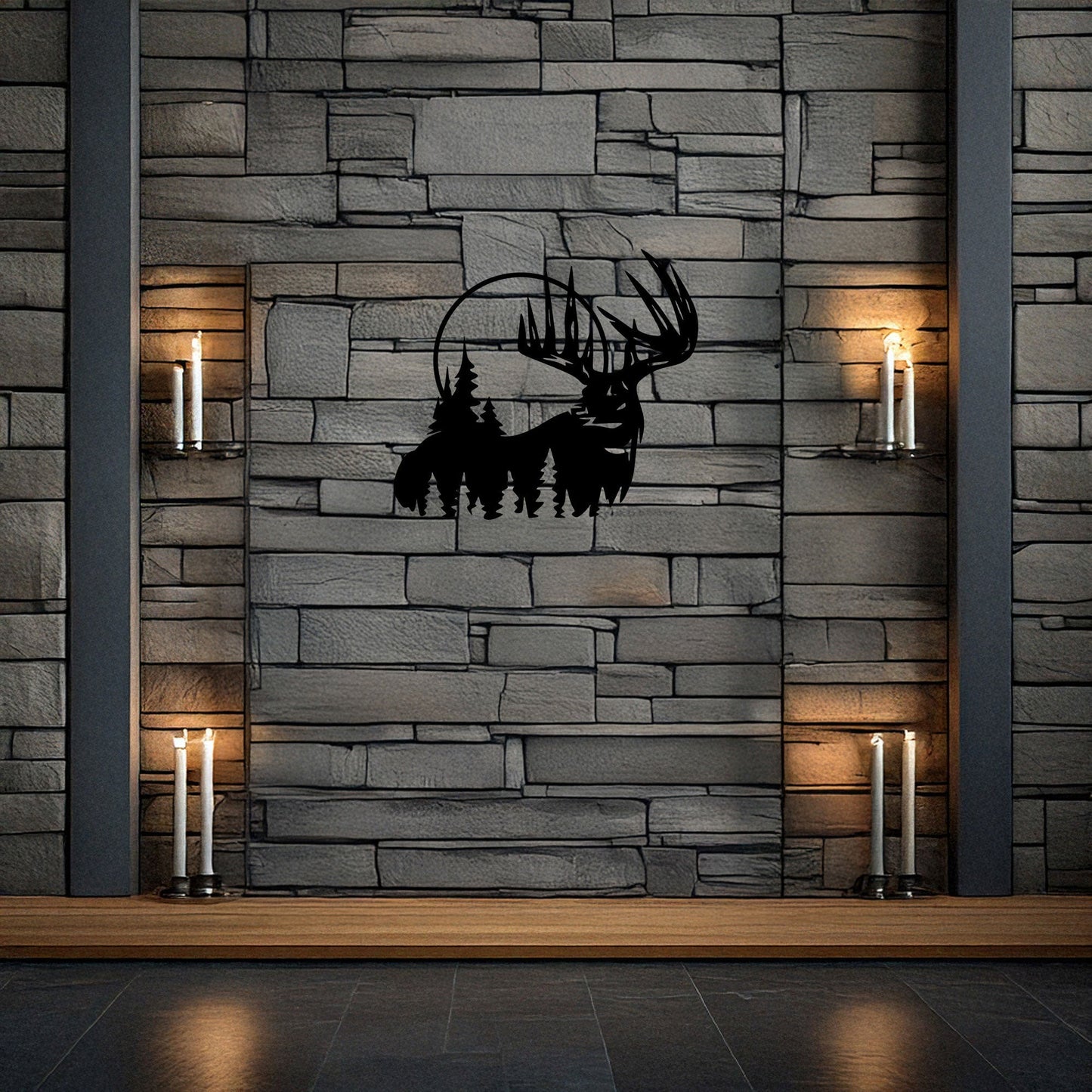 Deer and Forest Laser Cut Metal Wall Decor, Black Rustic Metal Art, Woodland Home Decor, Nature Wall Art Gift, 3 Sizes Available