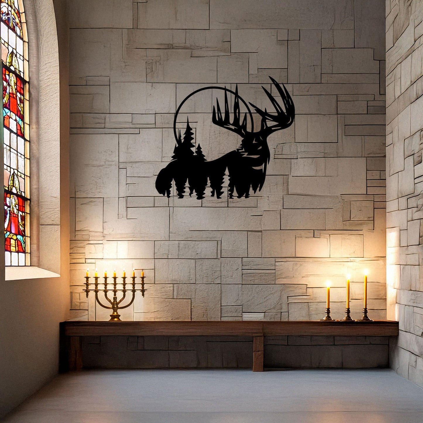 Deer and Forest Laser Cut Metal Wall Decor, Black Rustic Metal Art, Woodland Home Decor, Nature Wall Art Gift, 3 Sizes Available