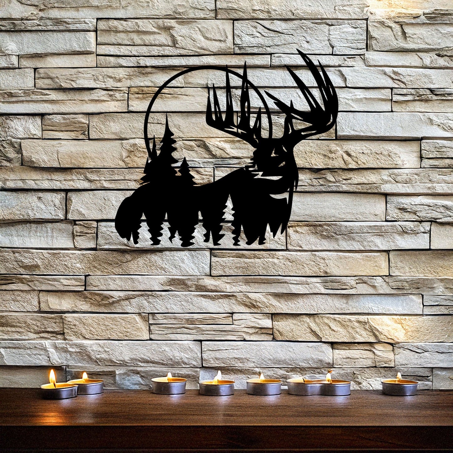 Deer and Forest Laser Cut Metal Wall Decor, Black Rustic Metal Art, Woodland Home Decor, Nature Wall Art Gift, 3 Sizes Available