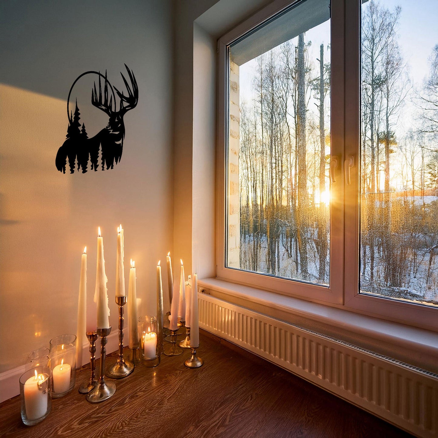 Deer and Forest Laser Cut Metal Wall Decor, Black Rustic Metal Art, Woodland Home Decor, Nature Wall Art Gift, 3 Sizes Available