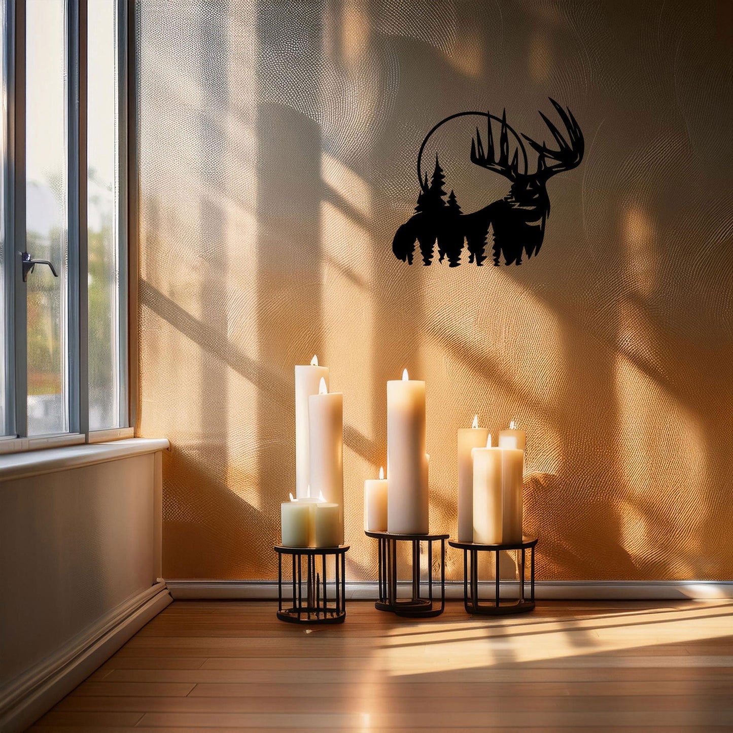 Deer and Forest Laser Cut Metal Wall Decor, Black Rustic Metal Art, Woodland Home Decor, Nature Wall Art Gift, 3 Sizes Available