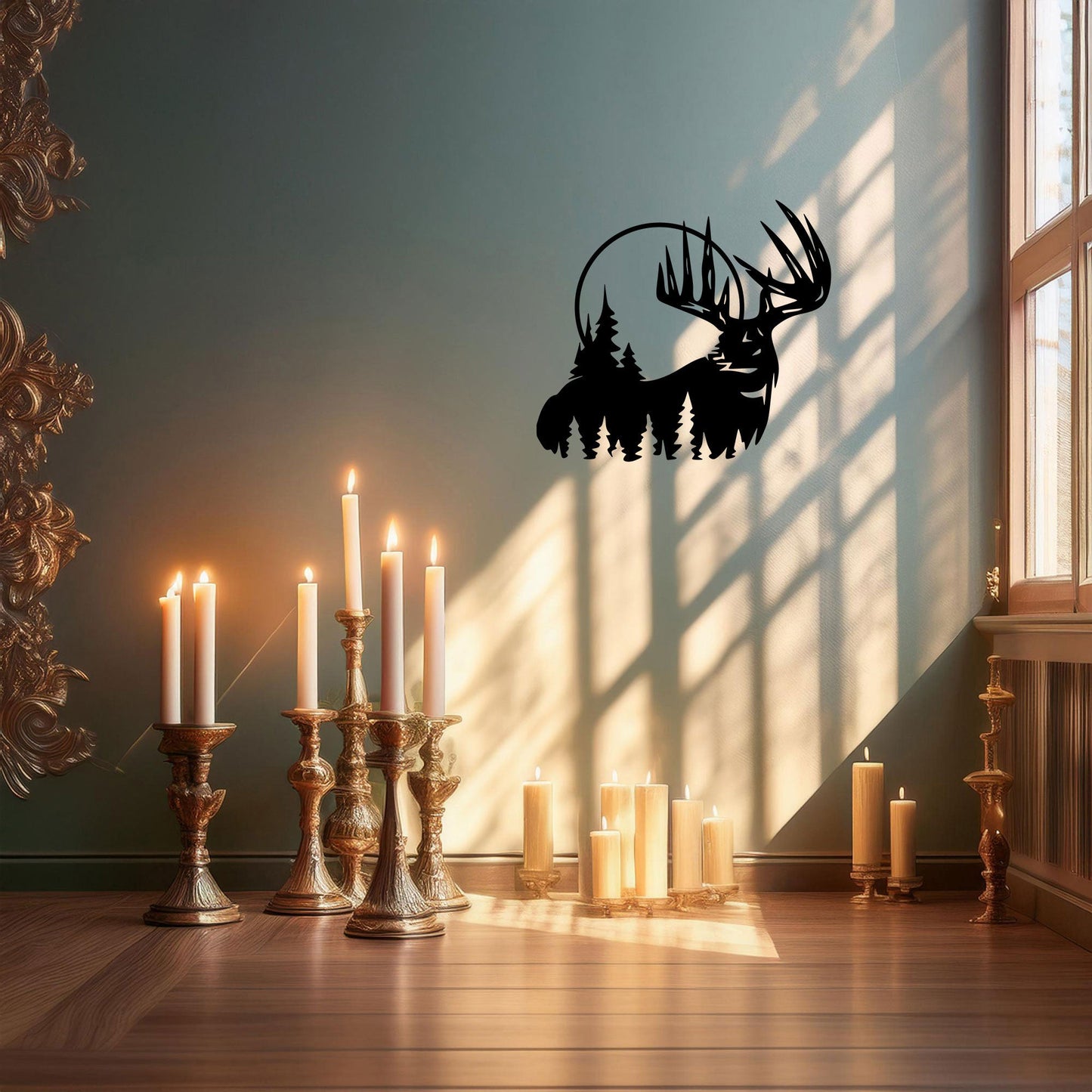 Deer and Forest Laser Cut Metal Wall Decor, Black Rustic Metal Art, Woodland Home Decor, Nature Wall Art Gift, 3 Sizes Available