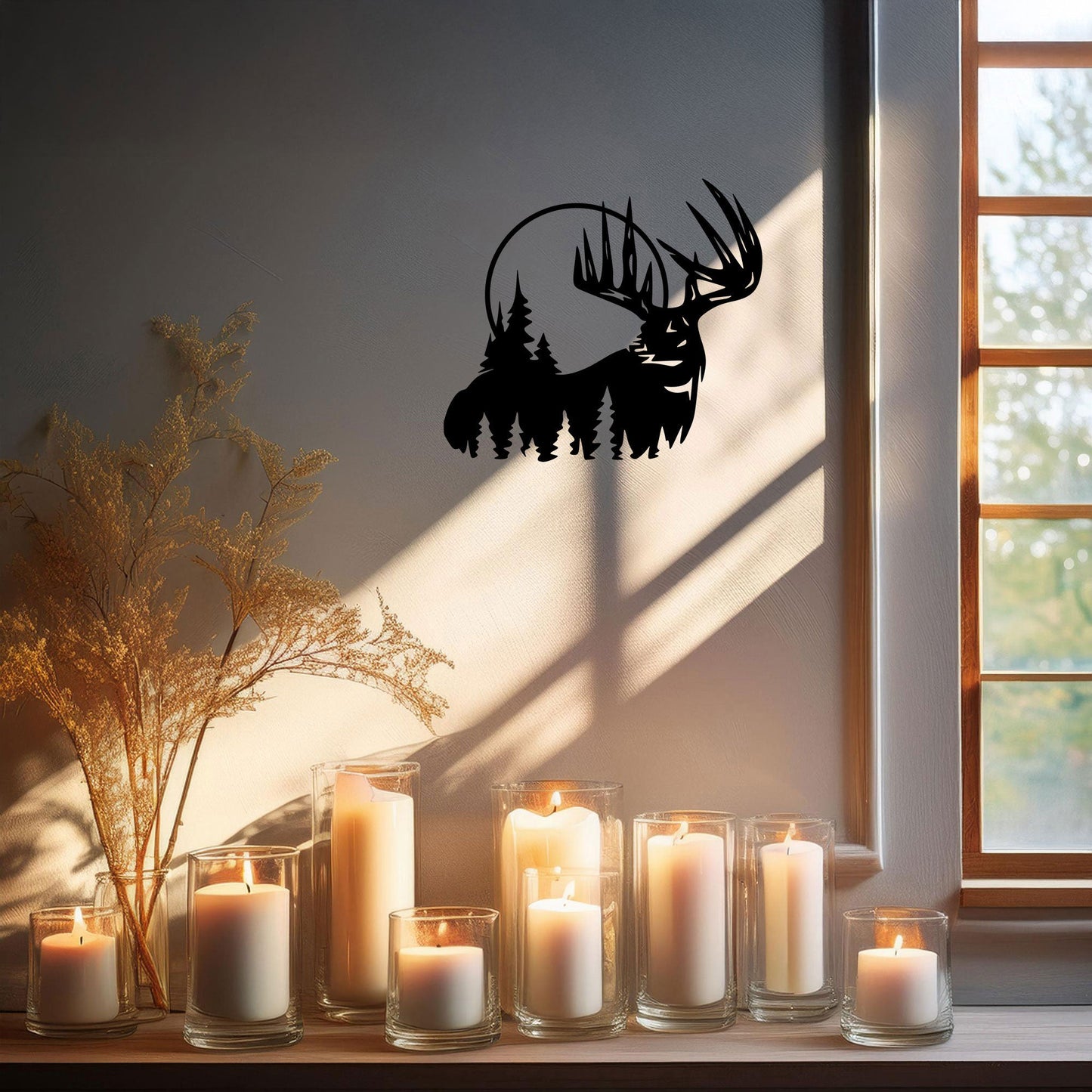 Deer and Forest Laser Cut Metal Wall Decor, Black Rustic Metal Art, Woodland Home Decor, Nature Wall Art Gift, 3 Sizes Available
