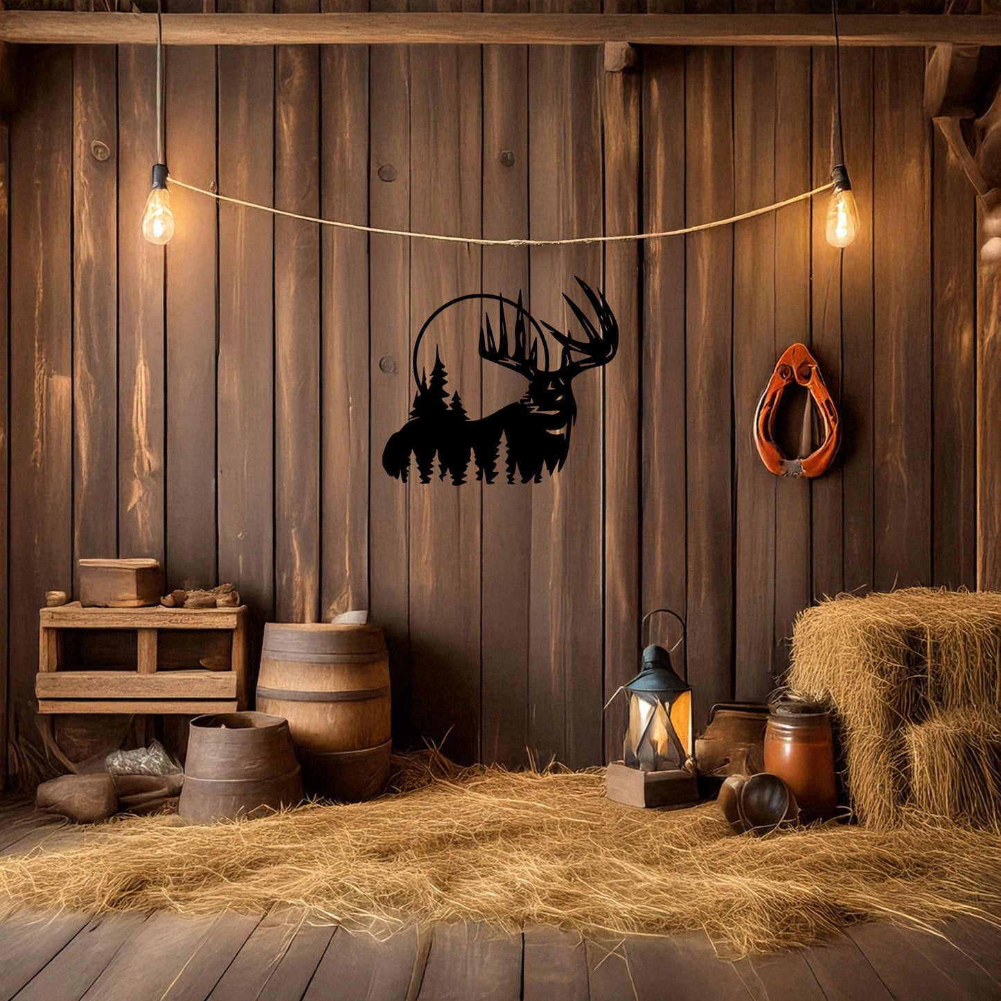 Deer and Forest Laser Cut Metal Wall Decor, Black Rustic Metal Art, Woodland Home Decor, Nature Wall Art Gift, 3 Sizes Available