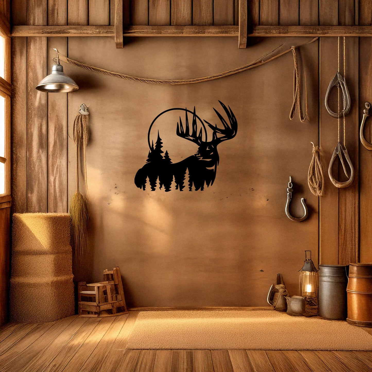 Deer and Forest Laser Cut Metal Wall Decor, Black Rustic Metal Art, Woodland Home Decor, Nature Wall Art Gift, 3 Sizes Available