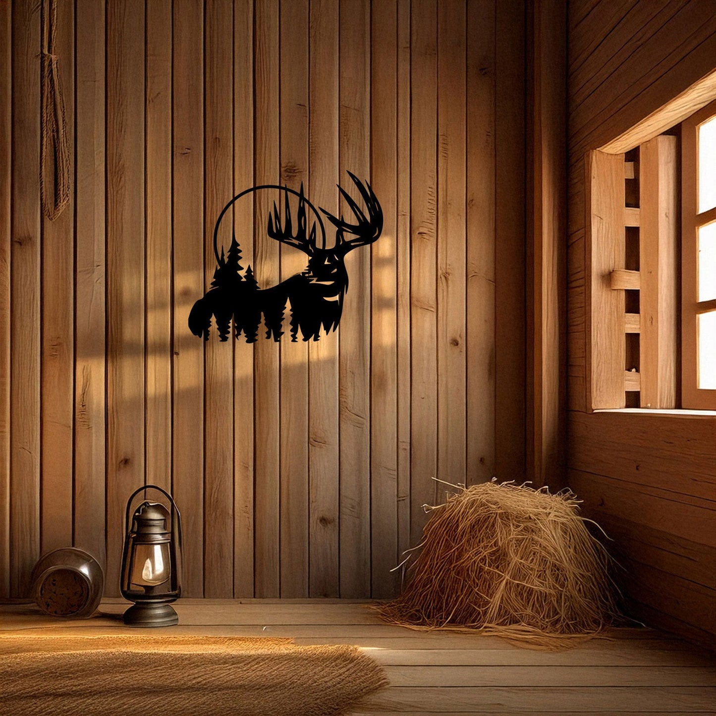 Deer and Forest Laser Cut Metal Wall Decor, Black Rustic Metal Art, Woodland Home Decor, Nature Wall Art Gift, 3 Sizes Available