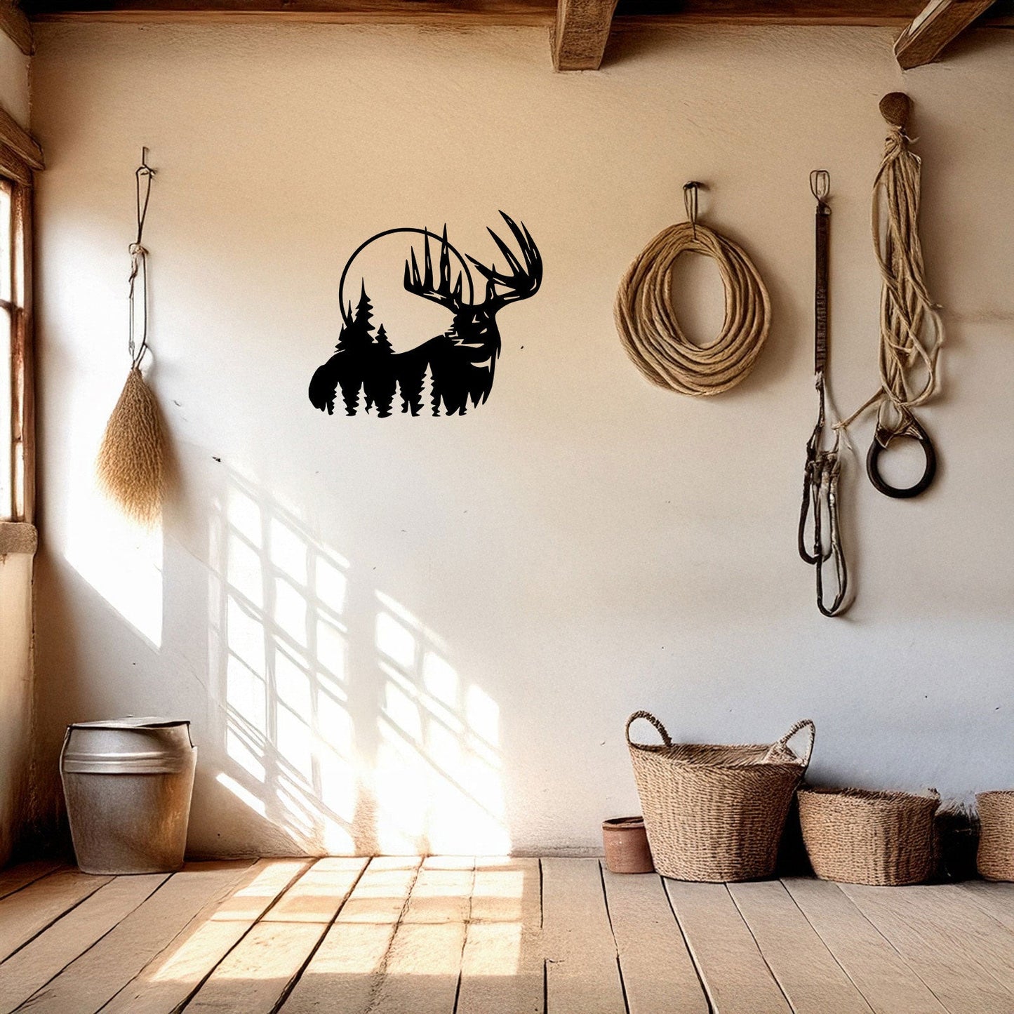 Deer and Forest Laser Cut Metal Wall Decor, Black Rustic Metal Art, Woodland Home Decor, Nature Wall Art Gift, 3 Sizes Available